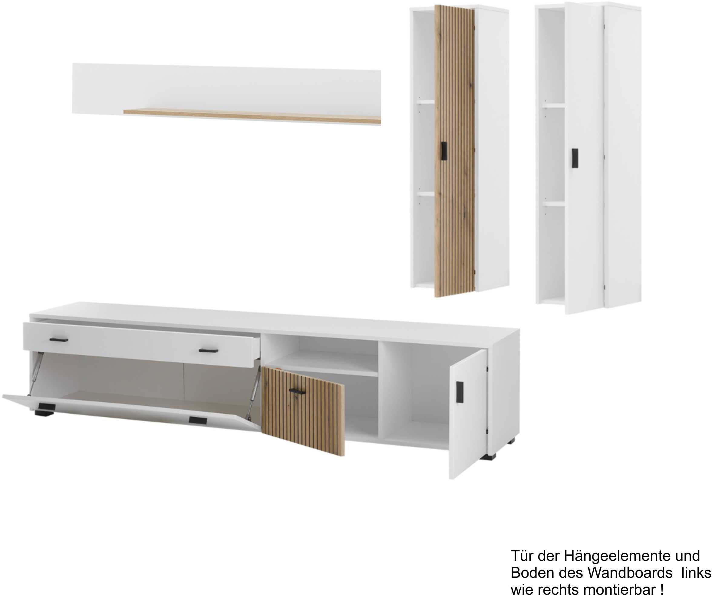 INOSIGN Wohnwand »HUDSON«, (Set, 4 St.), mit moderner Rillenoptik, Griffe aus Metall (Schwarz), Breite 243 cm