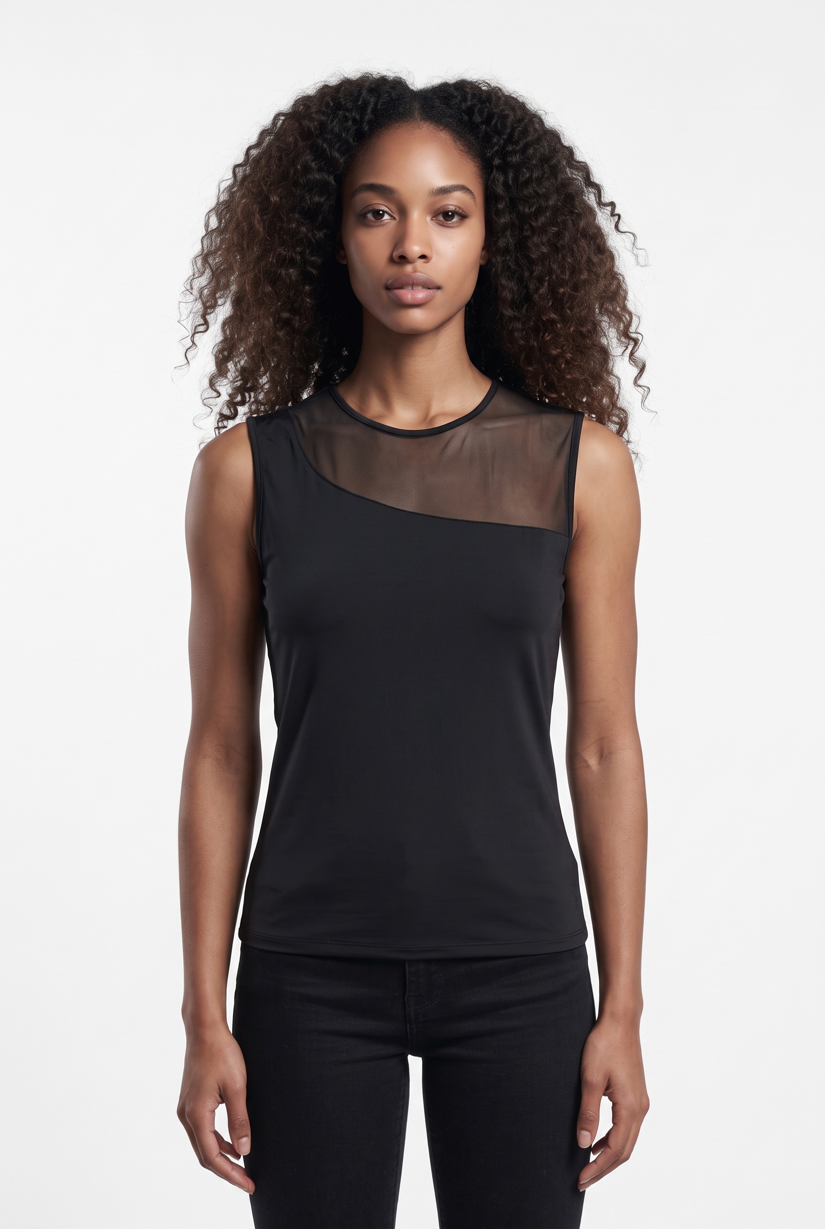 Image of ONLY Rundhalsshirt "ONLTABY S/L ASYMMETRIC MESH TOP CS JRS" Materialmix, eng geschnitten