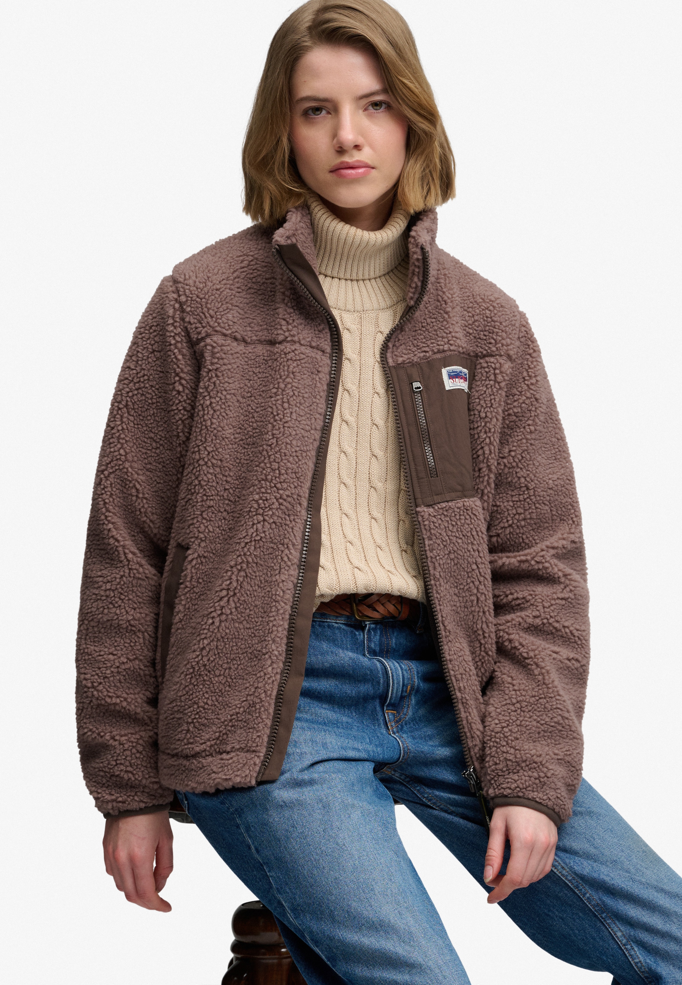 Superdry Sweat à capuche »HERITAGE ZIP THROUGH FLEECE« fibre synthétique, coupe décontractée