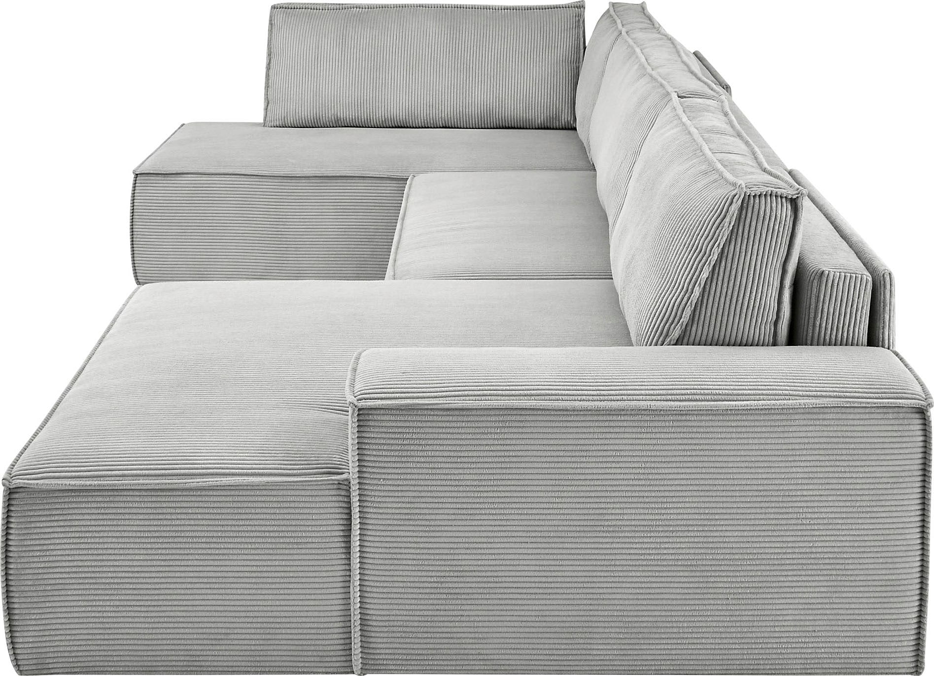 Home affaire Wohnlandschaft »SHERWOOD 329 cm, U-Form, Schlafsofa,«, Schlaffunktion m. Bettkasten (194x139 cm), Cord, Vintage, Samtvelours