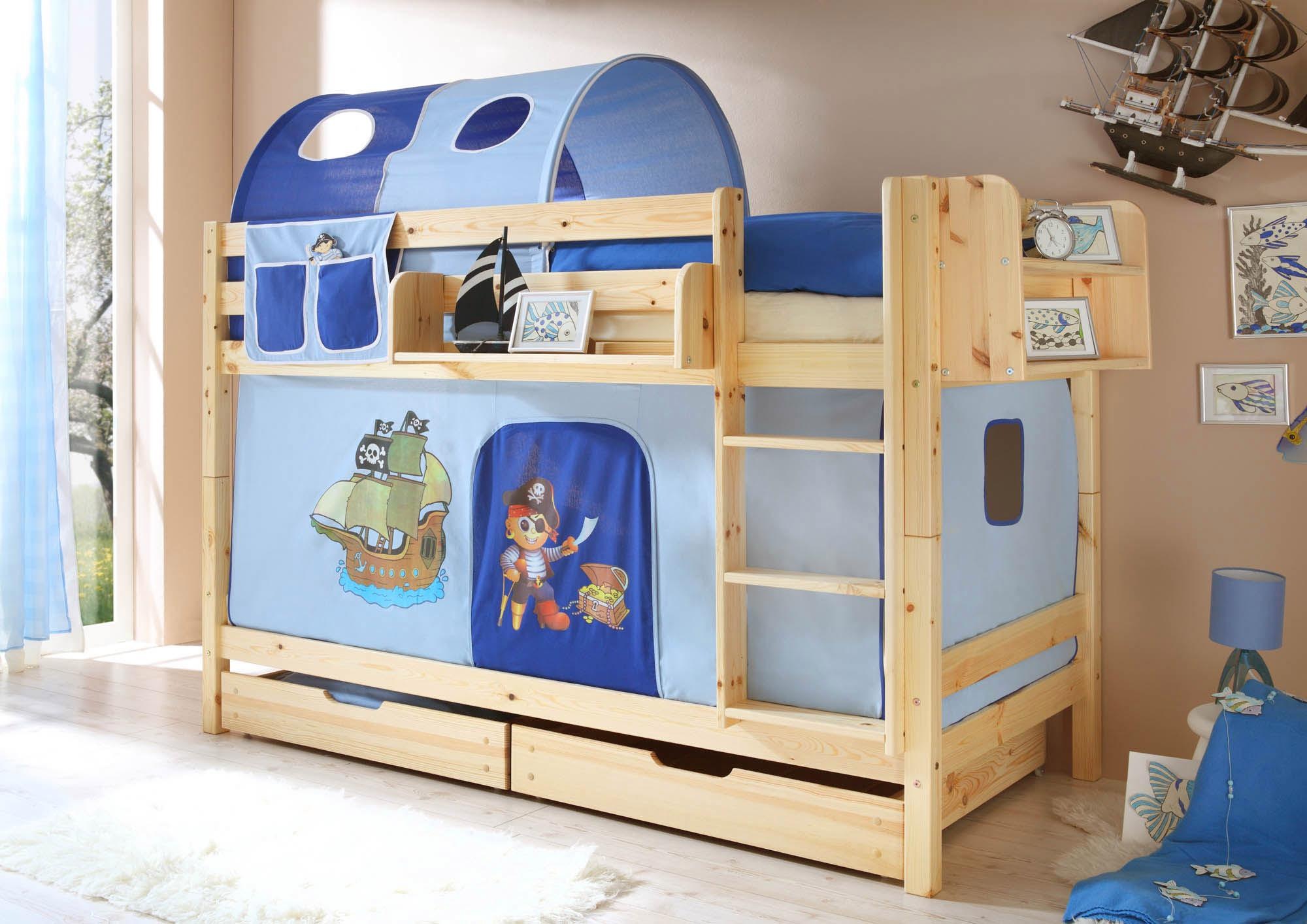 Ticaa Etagenbett »Marcel«, mit Textil-Set, Kiefer massiv natur lackiert