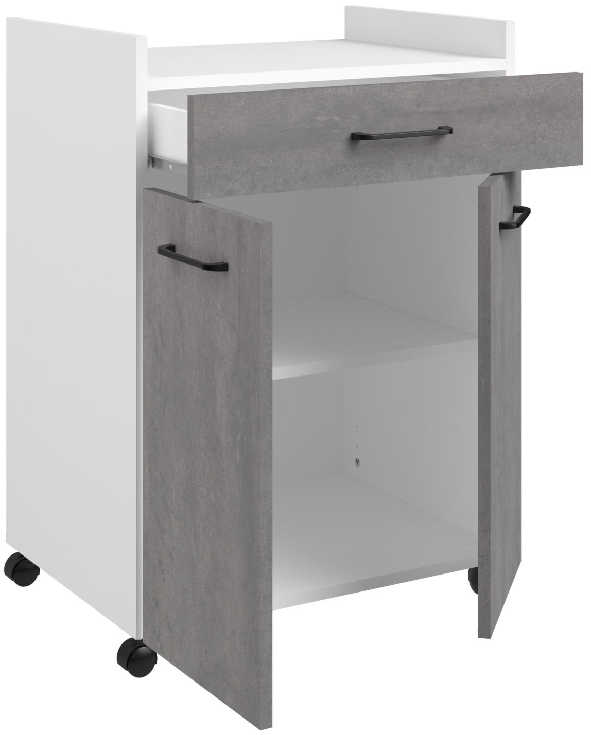 Parisot Schrank-Set »Parisot Malice 2«, (2 St., Buffet und Beistellschrank auf Rollen), Beton Optik mit schwarzen Griffen/Füssen