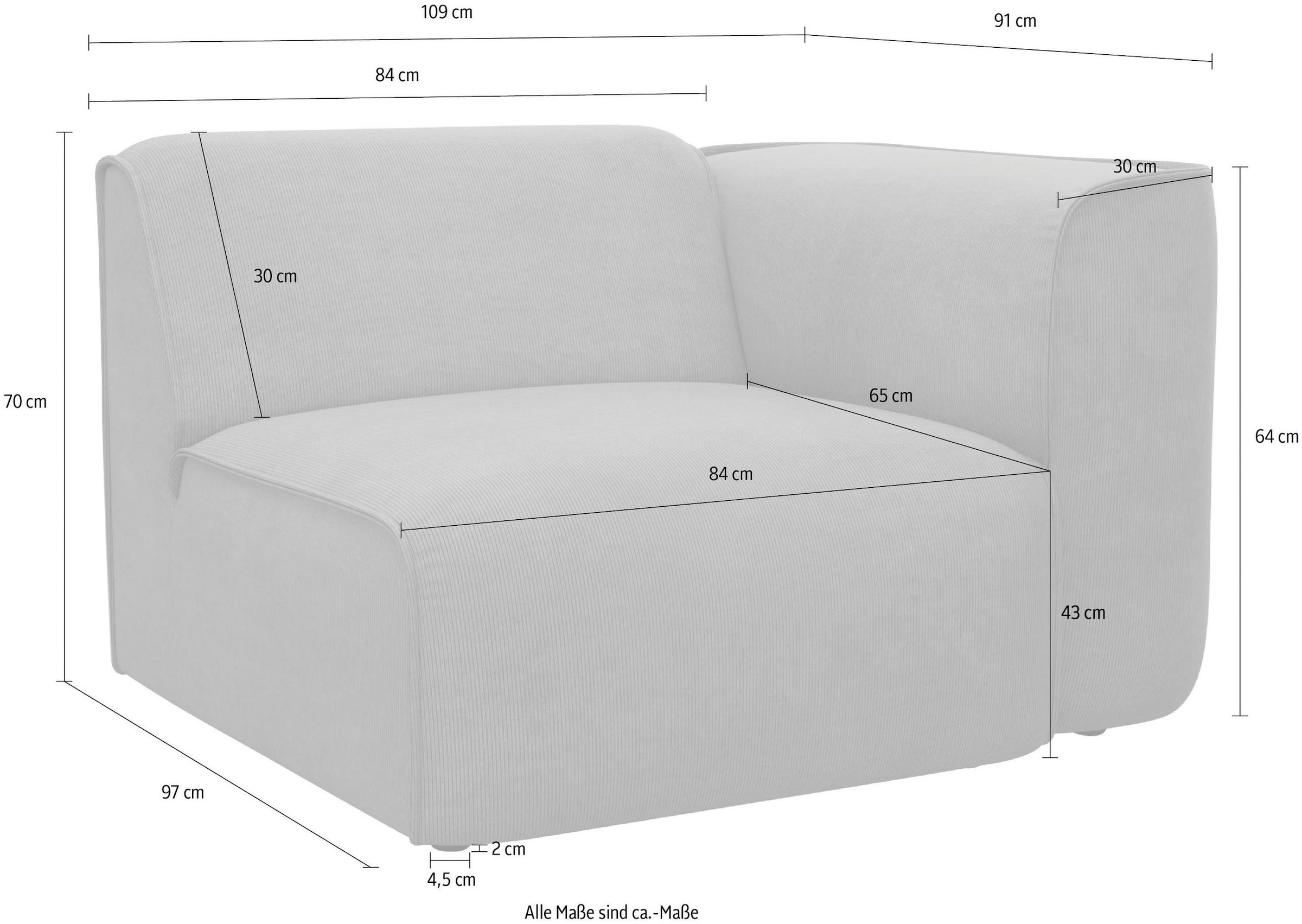 RAUM.ID Sessel »Merid Sofa-Eckelement, Masse B/T/H: 109/97/46 cm«, als Modul oder separat verwendbar, für individuelle Zusammenstellung