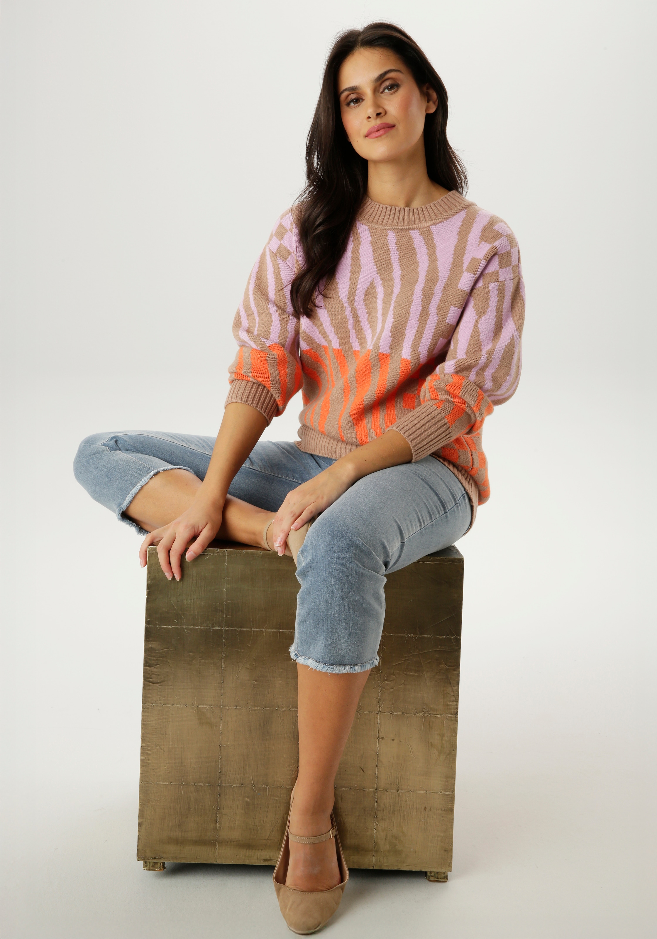 Aniston SELECTED Strickpullover mit fantasievoller Animal-Musterung - NEUE KOLLEKTION