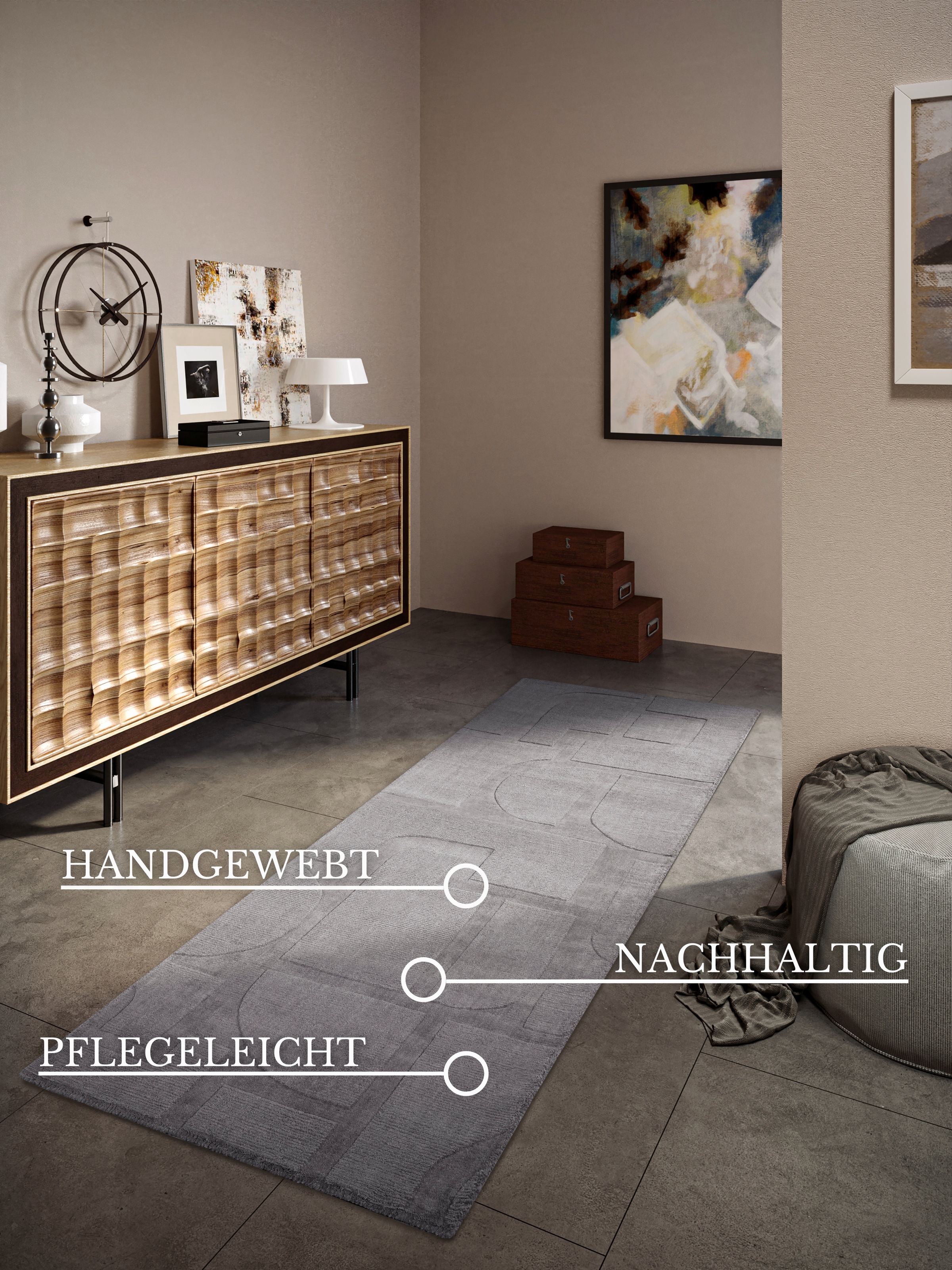 Villeroy & Boch Wollteppich »Alexis«, rechteckig, 10 mm Höhe, Handgewebt, Wolle, Natur, Wohnzimmer, Geometrie, Boho, Design
