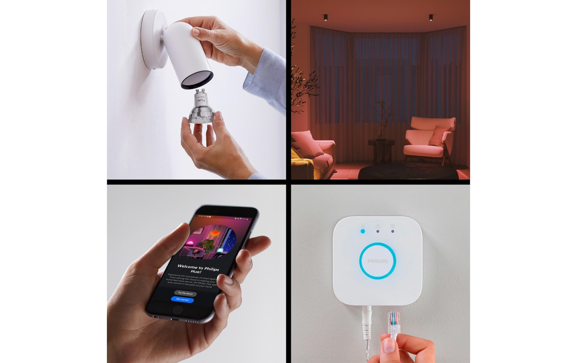 Philips Hue Smart-Home Starter-Set »Essential Starter Kit Hue Bridge + 3 x GU10 RGB + Dimmer«