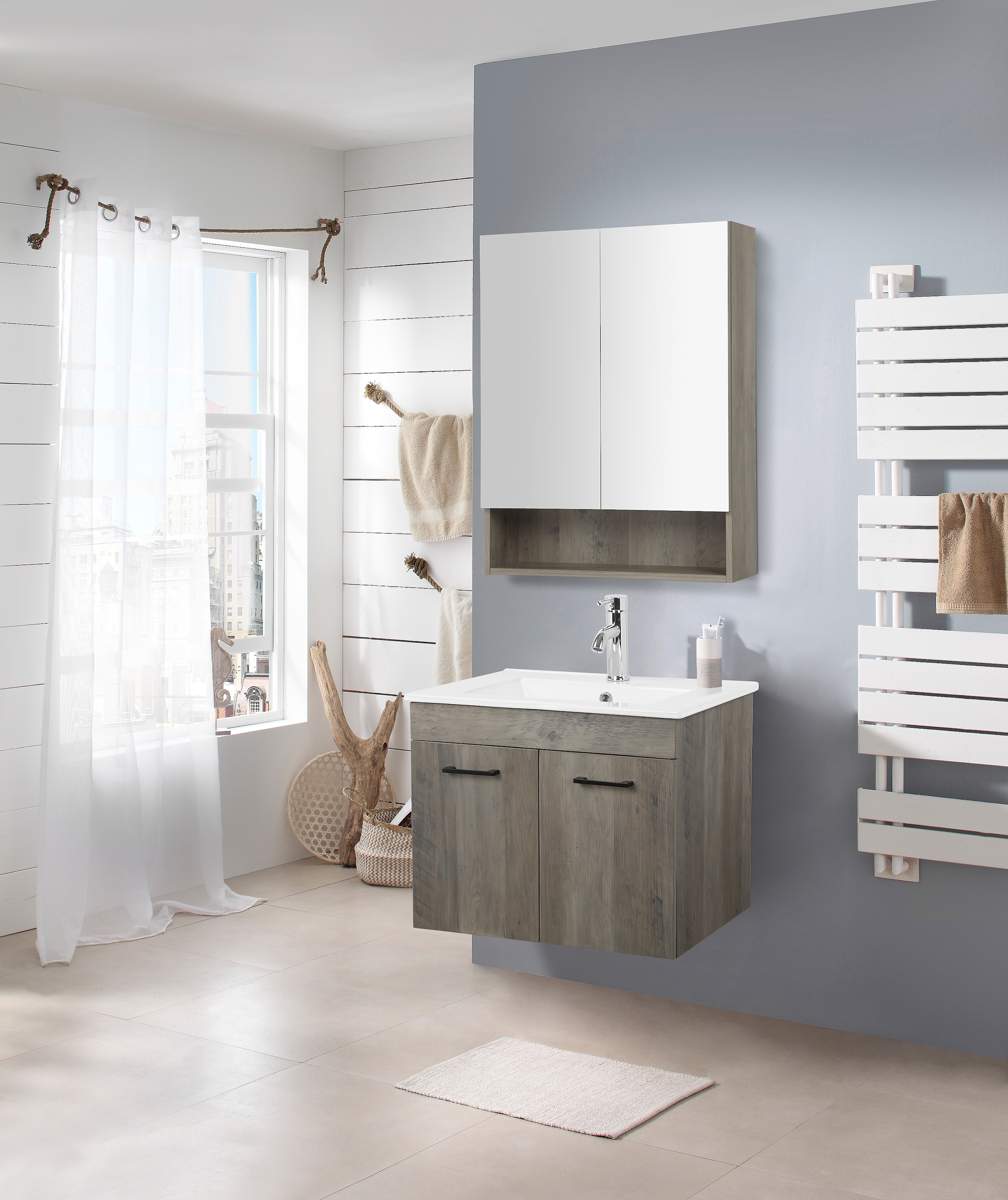 welltime Table de lavage »Florenz, Breite 60cm, 2 Tür, 2 Fächer, MDF-Front« Set, Waschtisch inklusive Waschbecken,  Waschplatz mit 2 Türen,in verschiedenen Farben erhältlich, Badmöbel