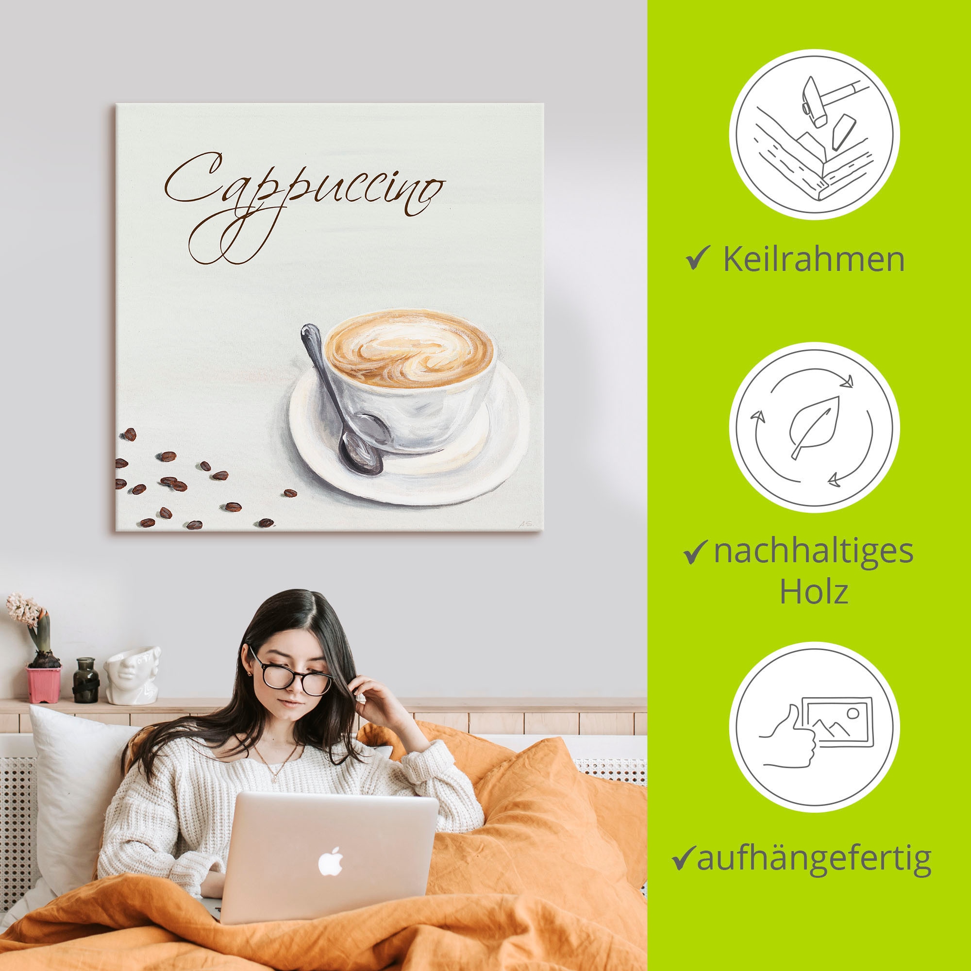 Artland Leinwandbild »Cappuccino II« Getränke 1 Stk. tlg. auf Holzrahmen gespannt