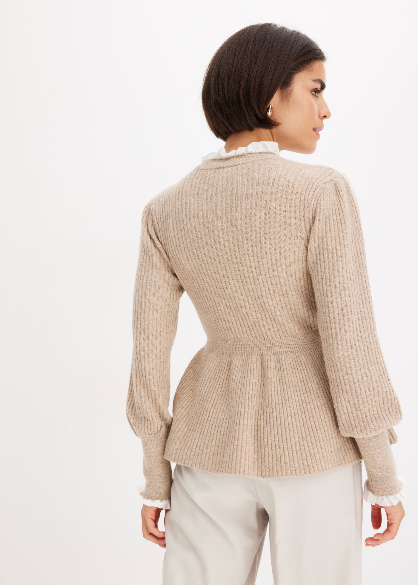 bonprix Strickpullover »Pullover« mit Blusen-Einsatz, Ballonärmel mit breitem Bündchen, tailliert