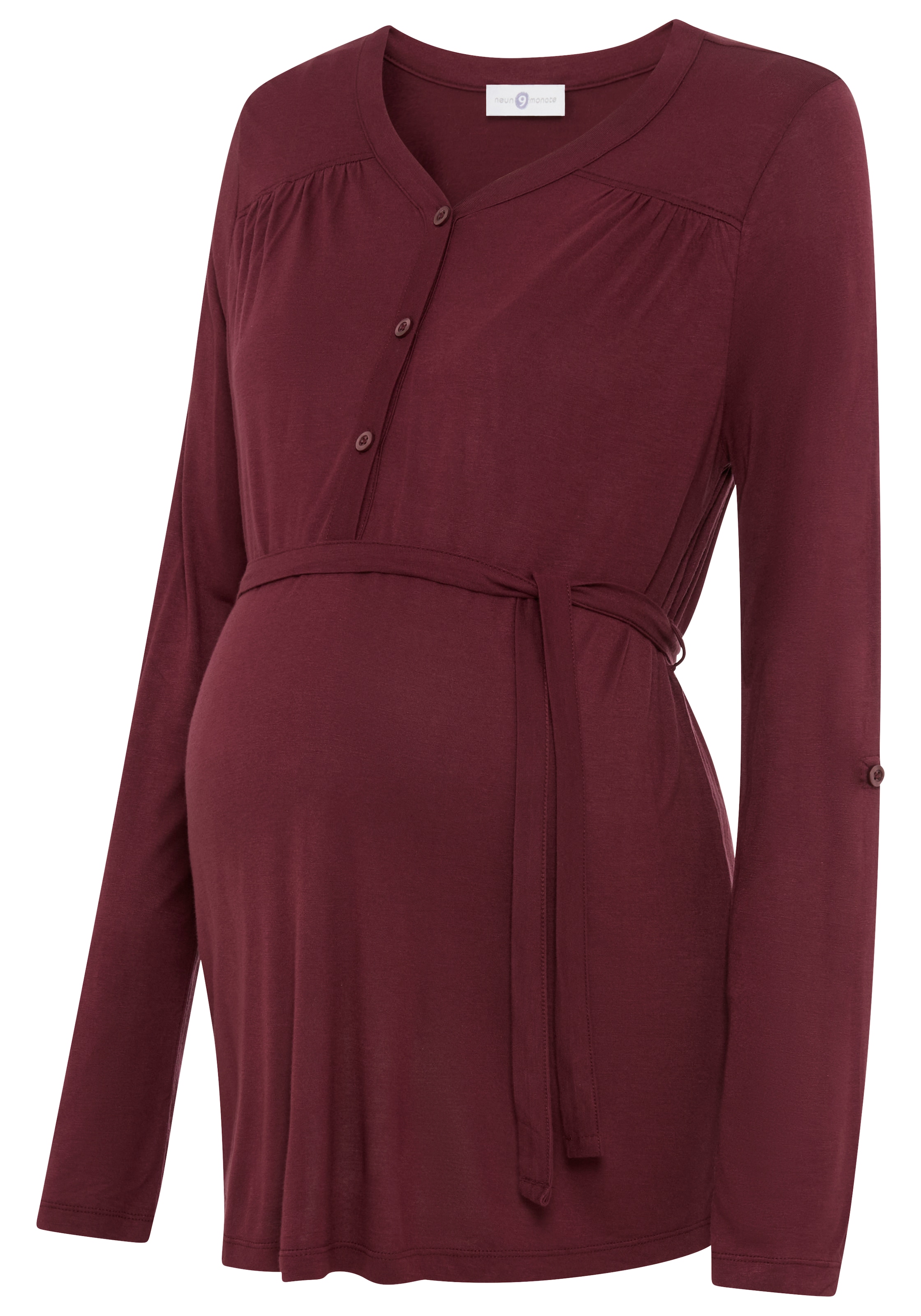 Neun Monate T-shirt de grossesse »Jersey-Bluse mit Bindegürtel« Viskose Umstands-Bluse praktisch für Schwangerschaft und danach