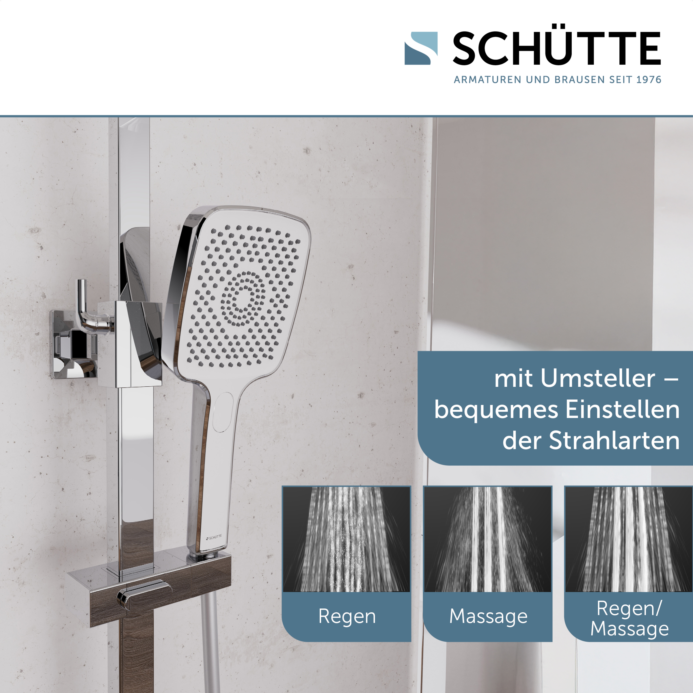 Schütte Duschsystem »GRAN CANARIA« Komplett-Set,  Regendusche 30x20 cm, Umsteller, Antikalk, 3 Strahlarten, Thermostat