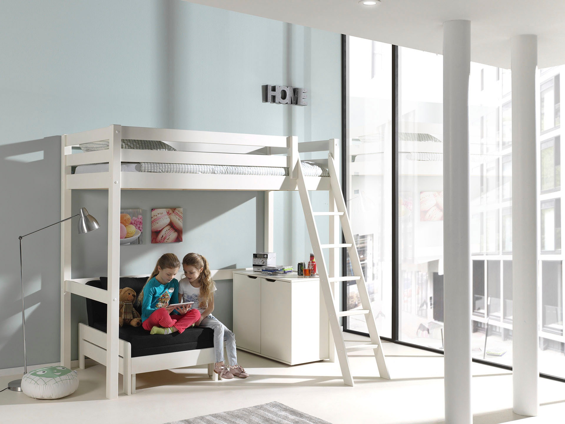 Vipack Hochbett Made in Europe,  Hochbett mit 90 x 200 cm Liegefläche, ausziehbarer Schlafsessel