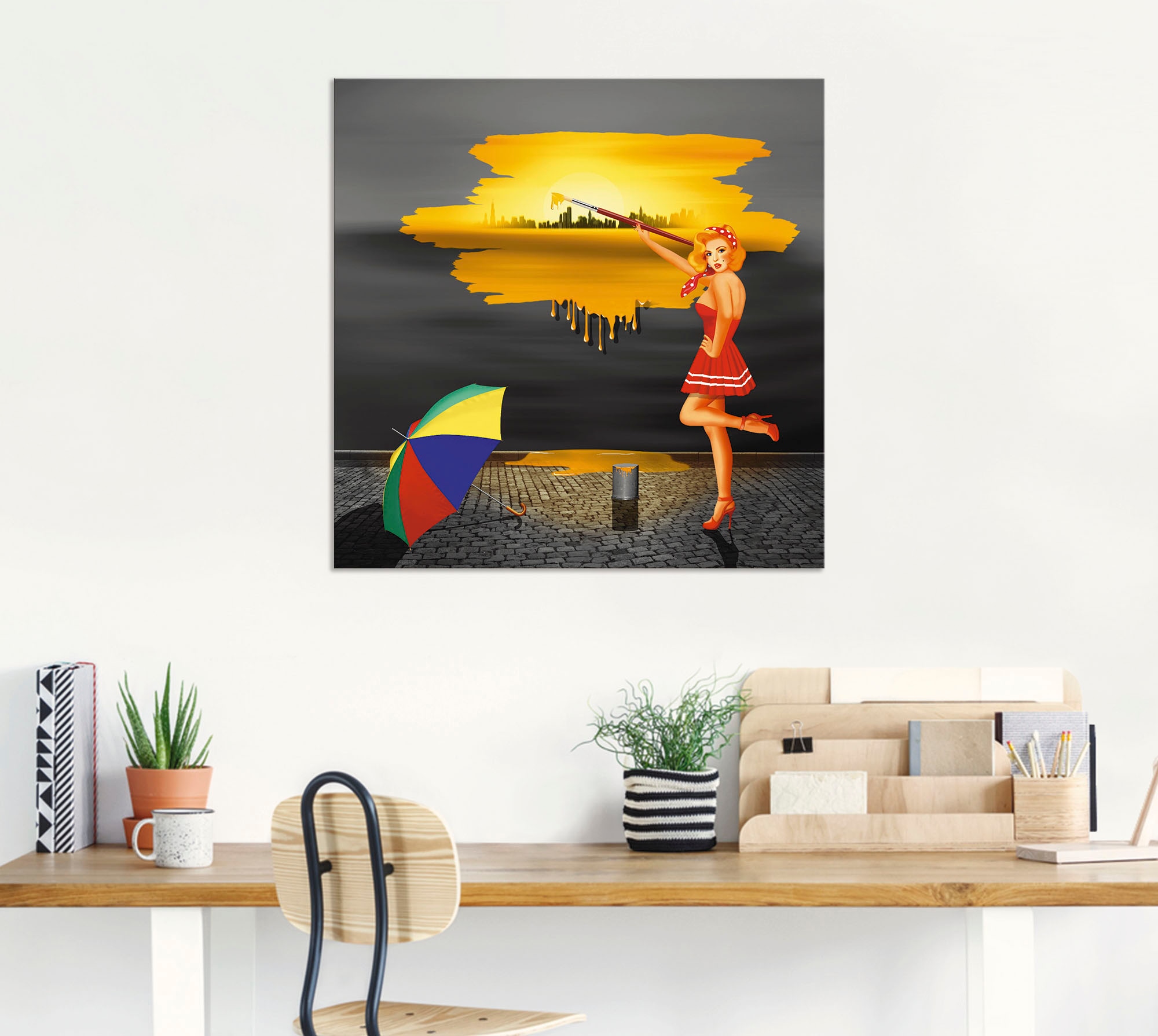 Artland Alu-Dibond-Druck »Ein Künstler malt sein Leben bunt«, Frau, (1 St.), für Innen- und Aussenbereich geeignet, Outdoorbild