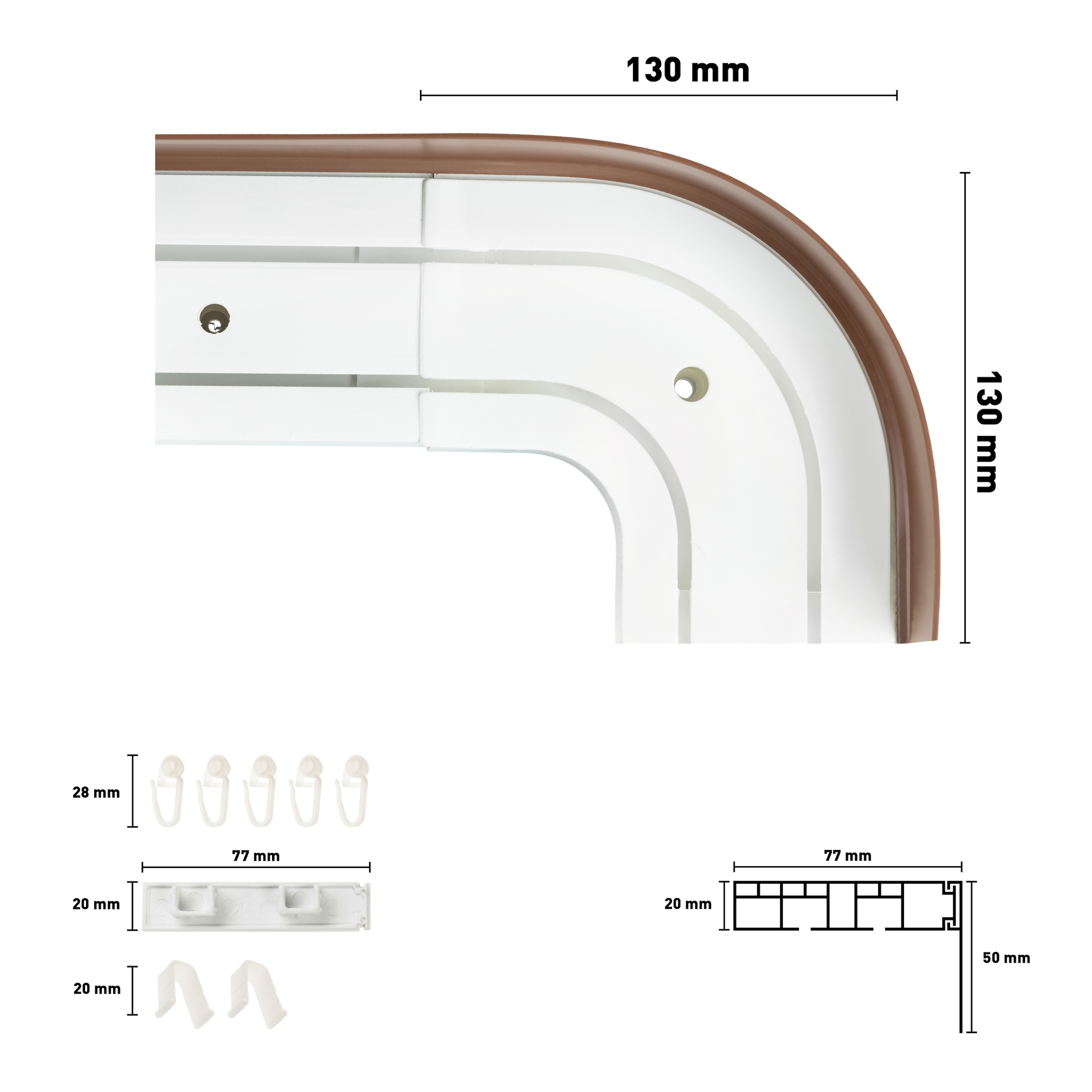 SN DECO GROUP Vorhangschiene »SH2«, 2 läufig-läufig, Fixmass, Set 2-läufig,inkl. Rundbögen, Blende 5 cm, vorgebohrt, Innenlauf