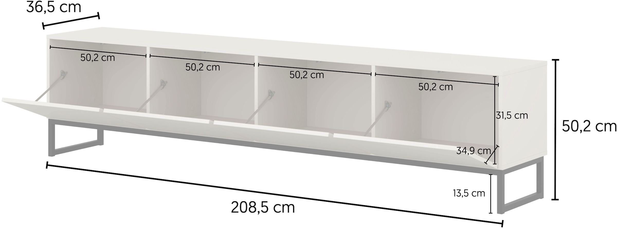 GOODproduct Lowboard »Loft, Breite 208,5 cm, TV-Board mit 4 Klappen, Metallkufen« TV-Kommode mit viel Stauraum, push-to-open-Funktion