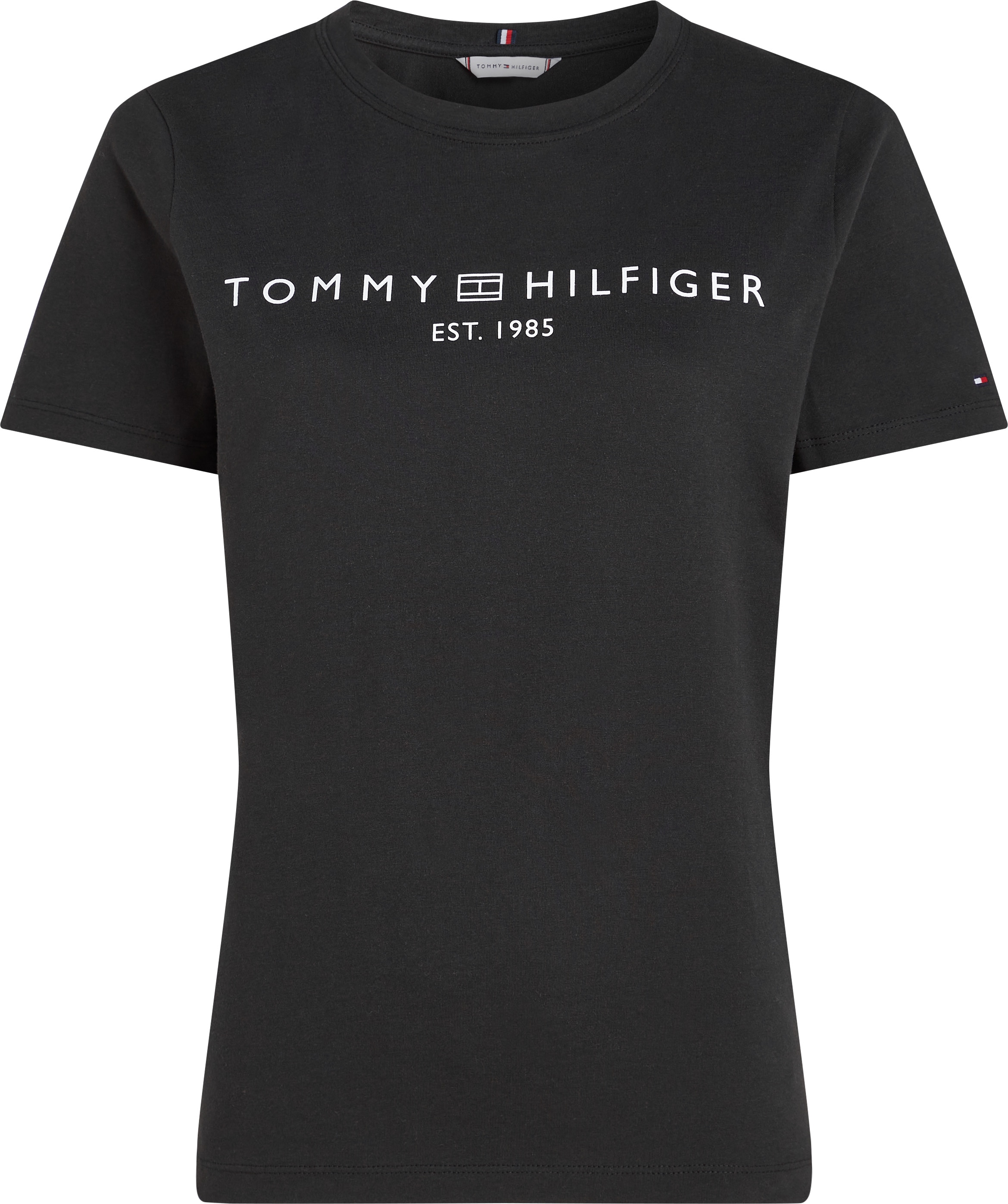 Tommy Hilfiger T-Shirt »REG CORP LOGO C-NK mit Logoschriftzug und Stickerei«, meliert, casual, regular fit, Baumwolle, Rundhals