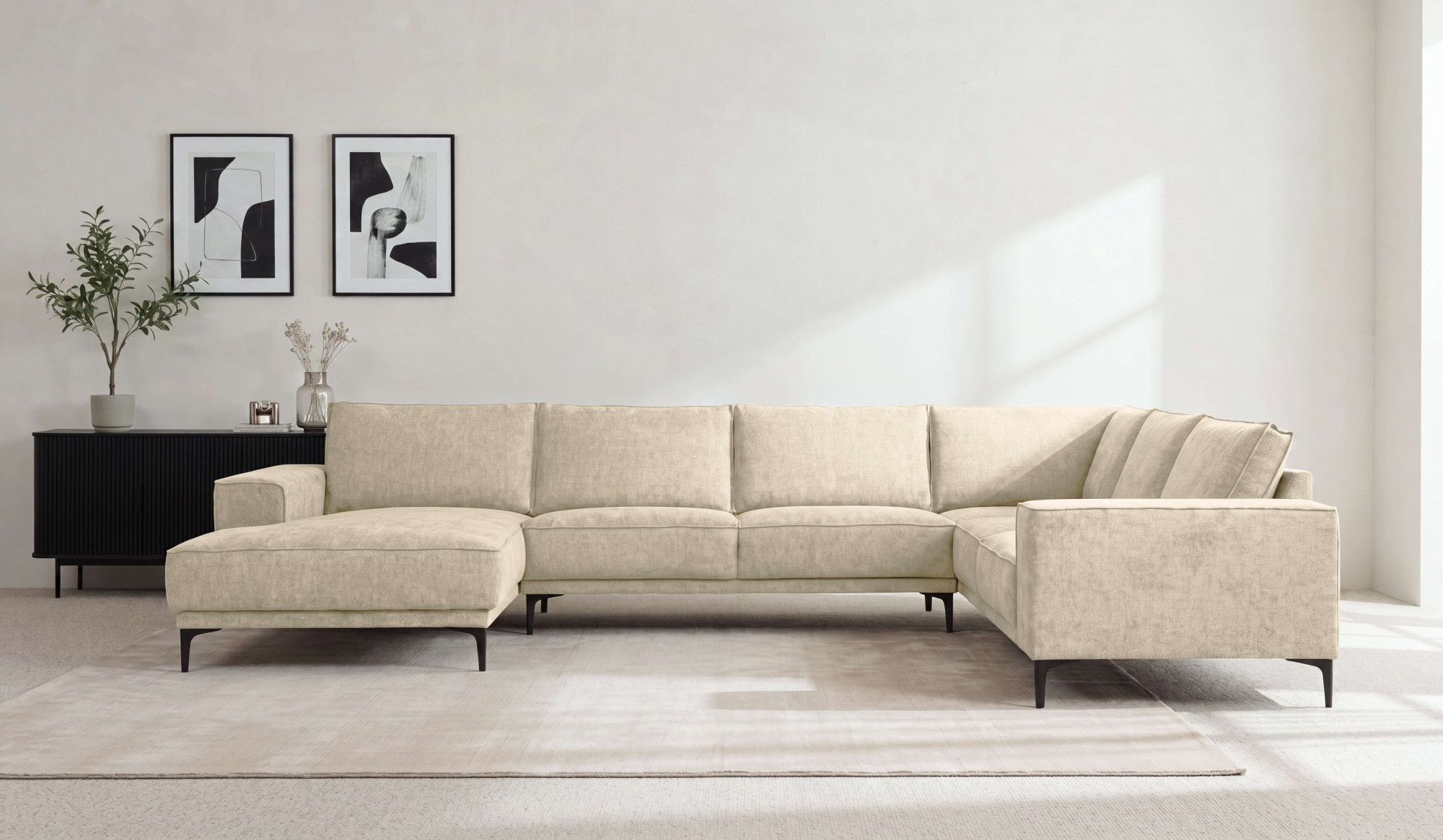 GOODproduct Wohnlandschaft »OLAND U-Form, XXL, B: 342 cm, Skandi-Design, Chenille« Skandi-Design in Struktur, Flachgewebe, Luxus-Microfaser, Boucle