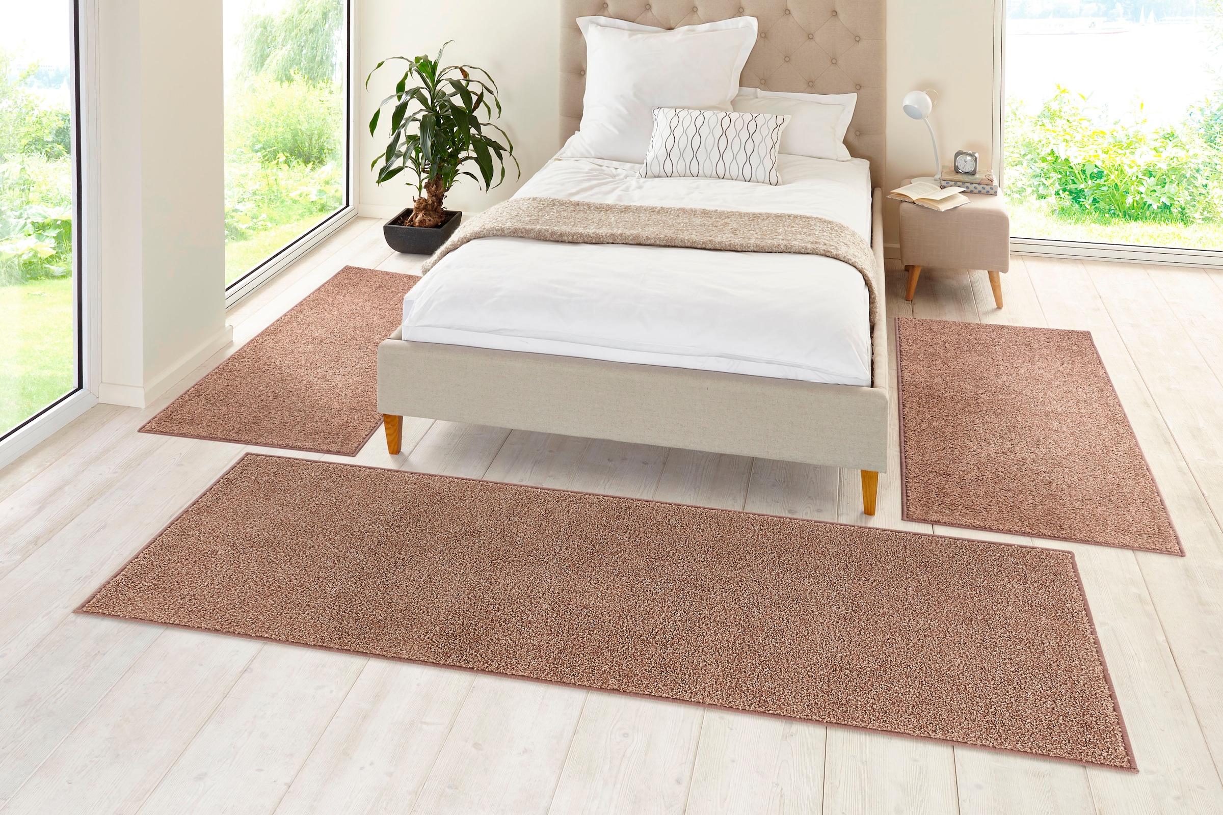 HANSE Home Bettumrandung »Pure 100«, (3 tlg.), Kurzflor, Unifarben, Teppich, Bettläufer, Bettvorleger, Teppichläufer