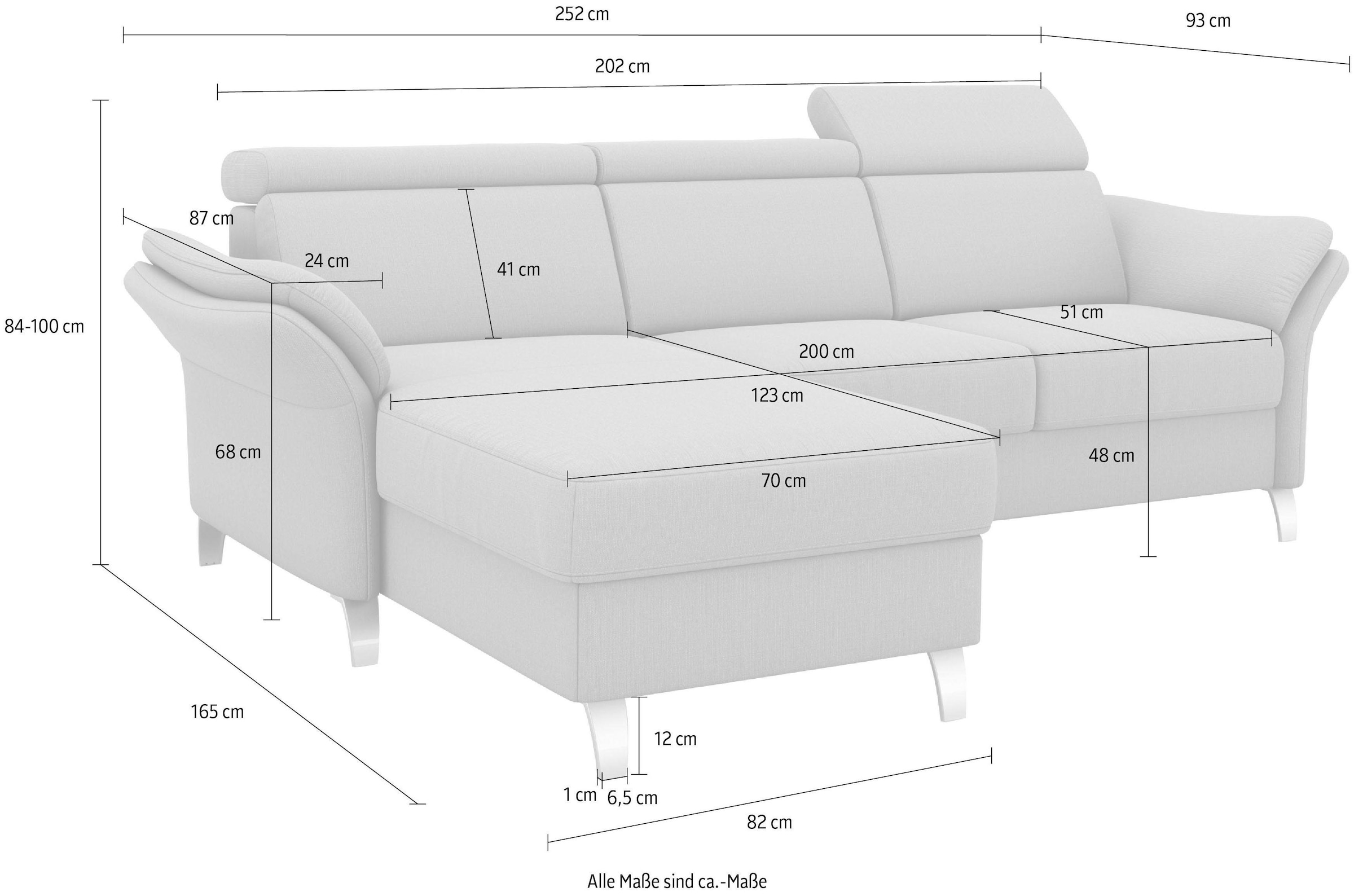 sit&more Ecksofa »Vincenzo L-Form«, inklusive Kopfteilverstellung, wahlweise mit Bettfunktion, Bettkasten