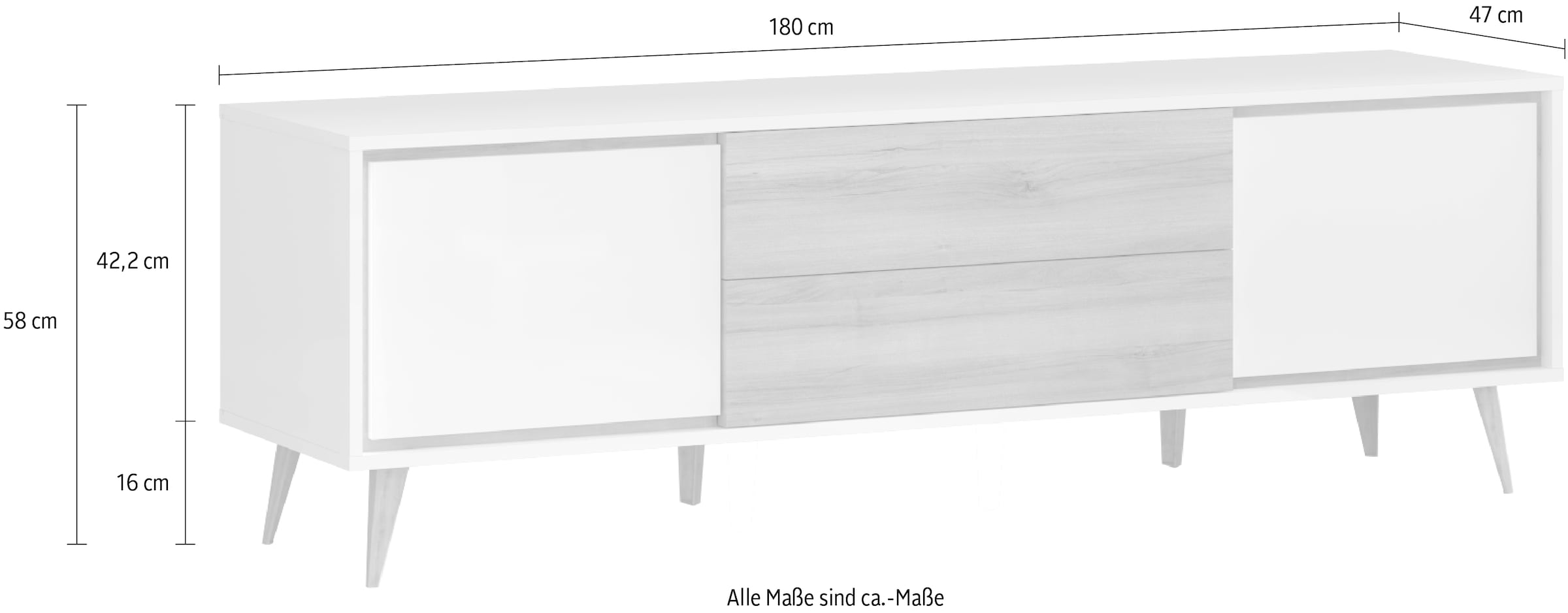GOODproduct Tableau TV »Vida« (H/L/P) : 58/180/47 cm,  Laqué UV, haute brillance, fonction soft-close et push-to-open