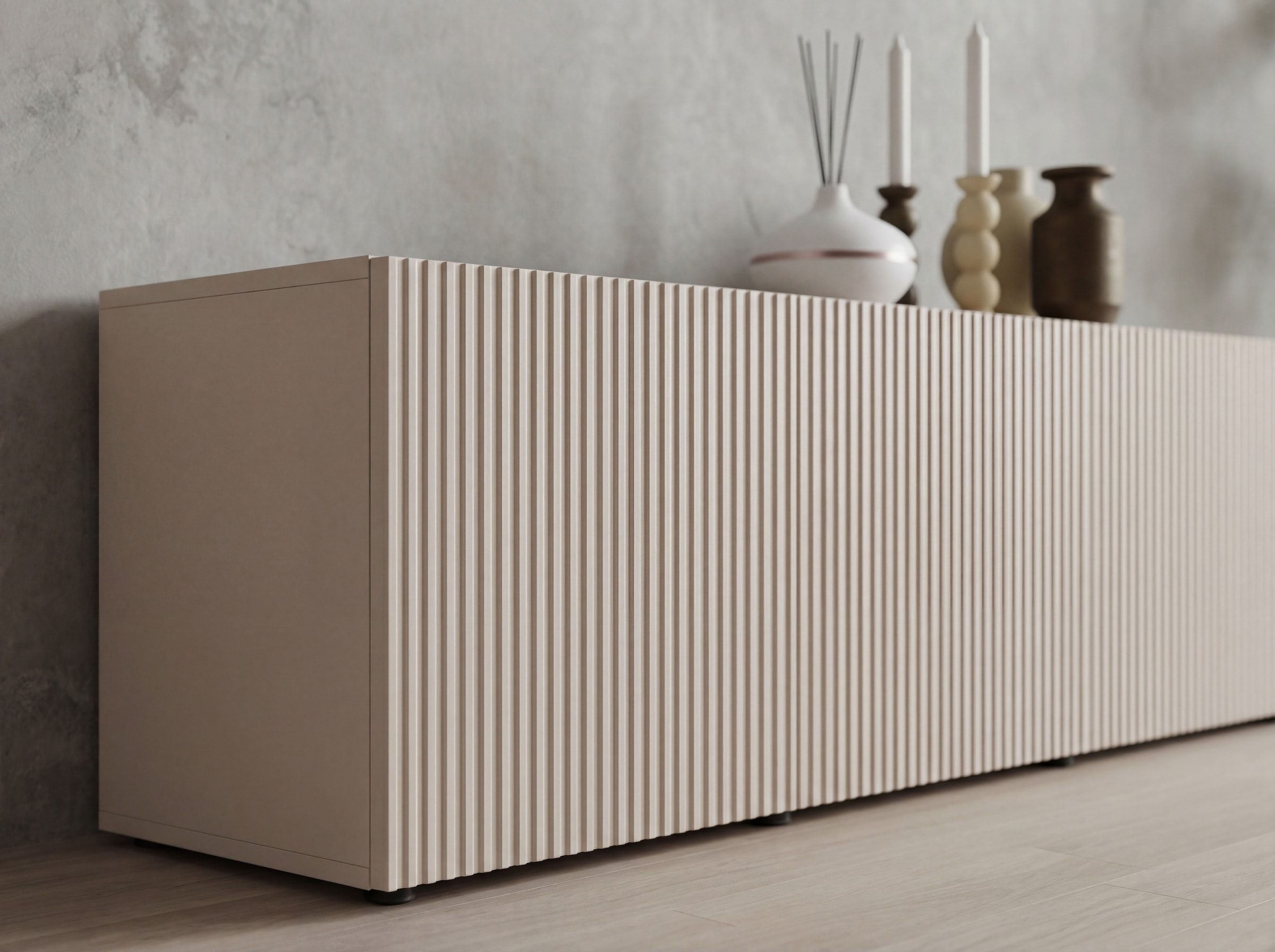 Home affaire Lowboard »Rio, 245 cm breit, 47 cm tief, 4 Türen mit geriffelten MDF Fronten« Modernes Lowboard für bis zu 98-Zoll-TV – perfekt für die WM