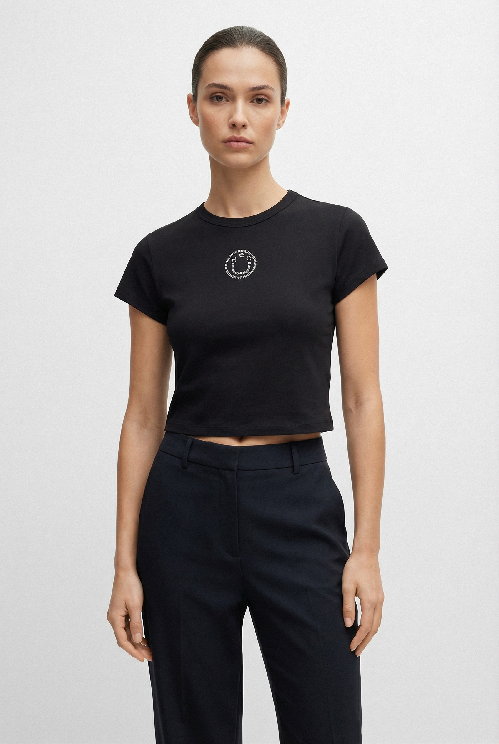 Image of HUGO Kurzarmshirt "Dome" Cropped, mit Strass-Logo