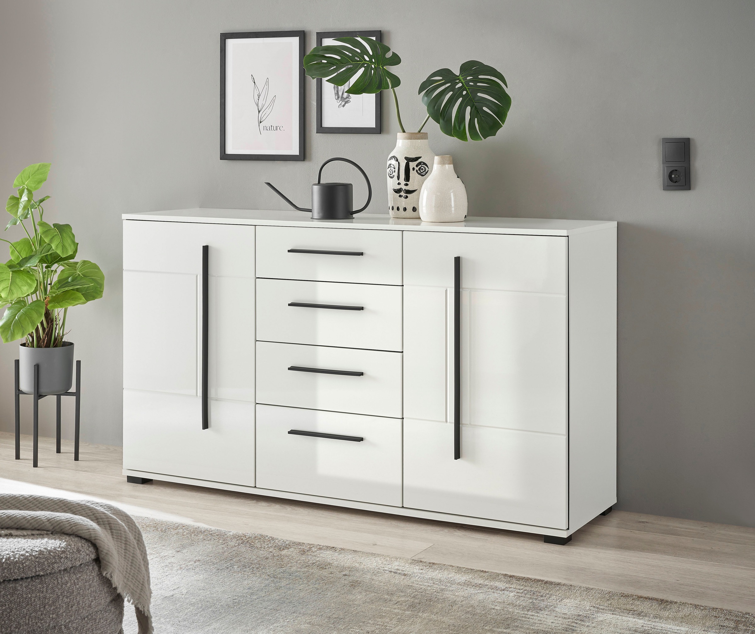 INOSIGN Wohnwand »Cantara, moderne Anbauwand, Wohnzimmer-Set, in Eiche Evoke oder Weiss«, (Set), enthält zwei Vitrinen und ein Sideboard