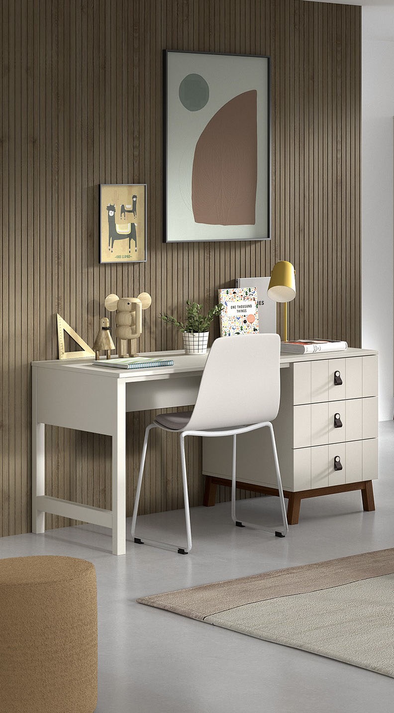 Vipack Schreibtisch »Sezane mit grosser Arbeitsplatte und 3 geräumigen Schubladen« MDF Clay (warmes Grau) farben lackiert, Sockel nussbaumfarbig