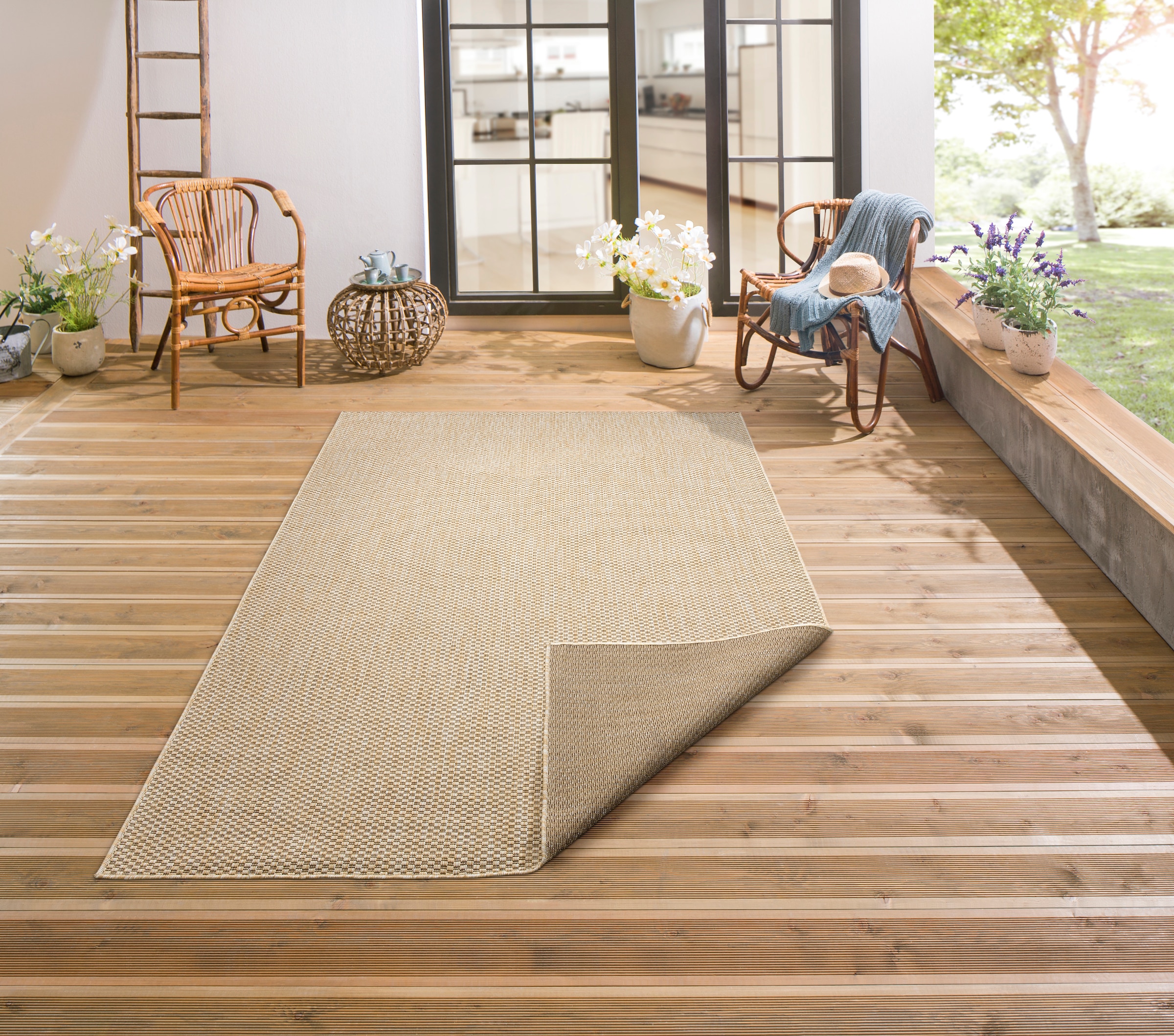 my home Teppich »Rhodos, In-und Outdoor geeignet«, rechteckig, 3 mm Höhe, Sisal-Optik, Wetterfest & UV-beständig, Wohnzimmer, Balkon, Camping