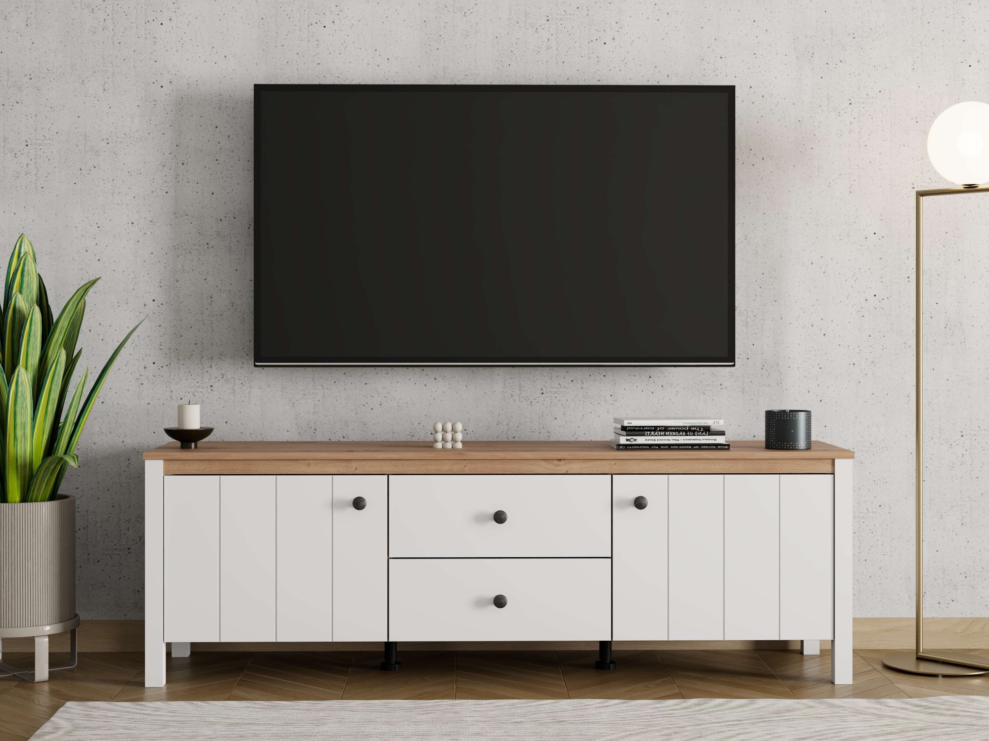 Image of Home affaire Lowboard "BEDFORD, TV-Board, TV-Kommode, TV-Schrank, TV-Möbel im Landhausstil" MDF-Profil, 2 Türen, 2 Schubladen und 2 Fächer mit Metallgriffen