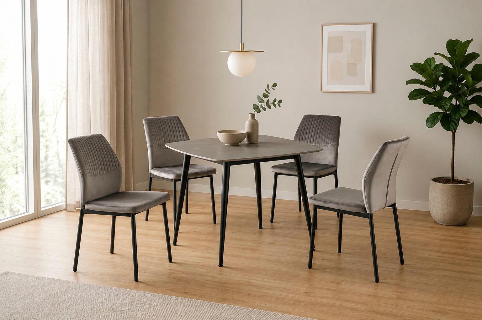 GOODproduct Esszimmerstuhl »Nora, 4er-Set« (Set) 4 Stk.moderne Samtstühle mit Kontrastnähten und schwarzem Metallgestell