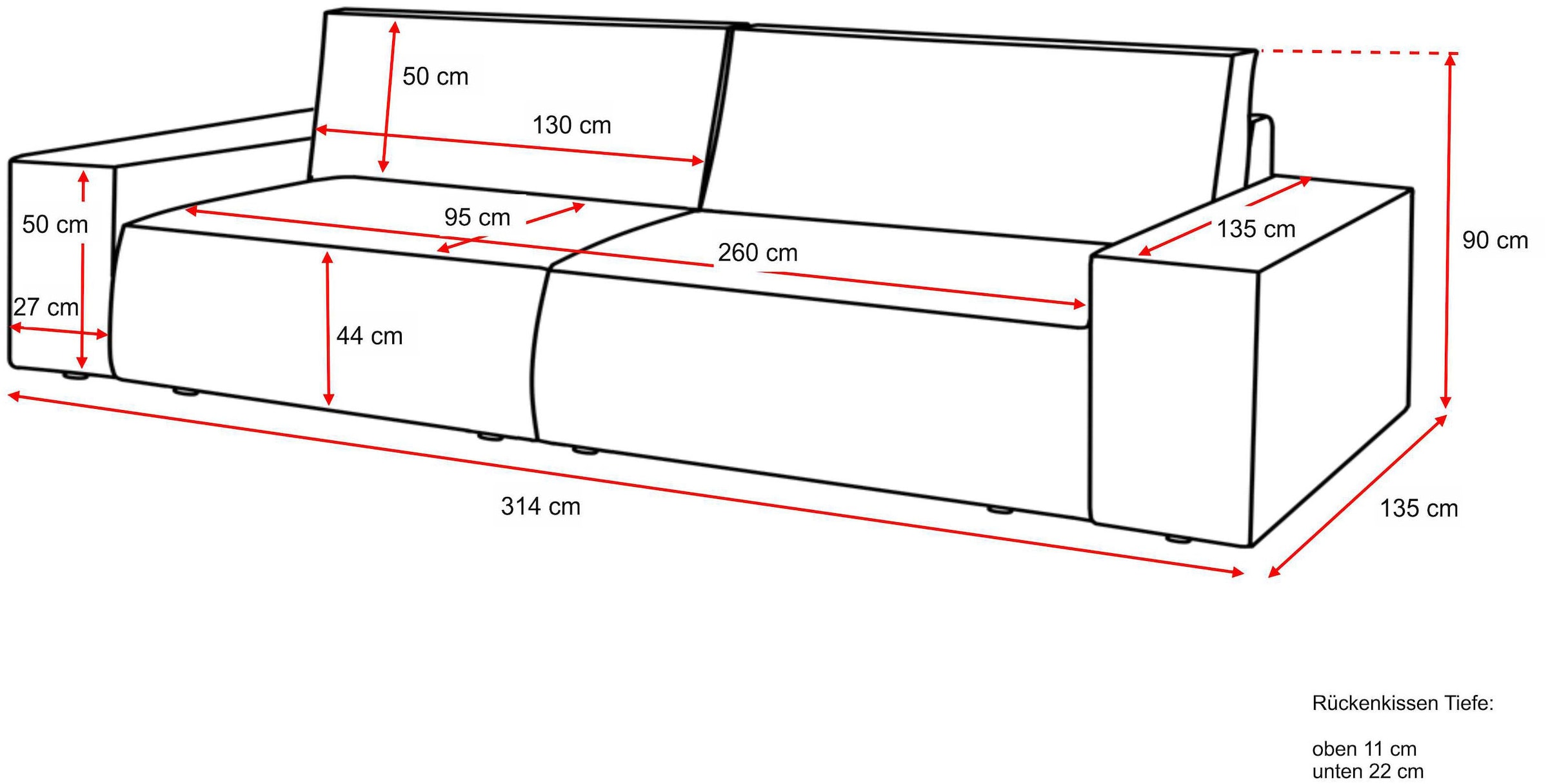 GOODproduct Big-Sofa »SHERWOOD XXL Cord, Big-Sofa (316cm), extra tiefe Sitzfläche 95 cm« bequemer Sitzkomfort, Cord u. Leinenoptik, Kedernaht