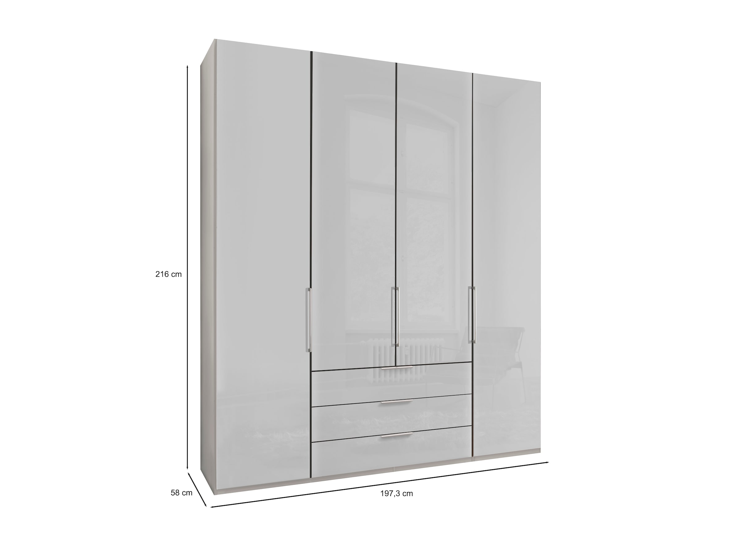 WIEMANN Armoire à portes pliantes »Monaco« mit Glasfront sowie hochwertigen Beschlägen
