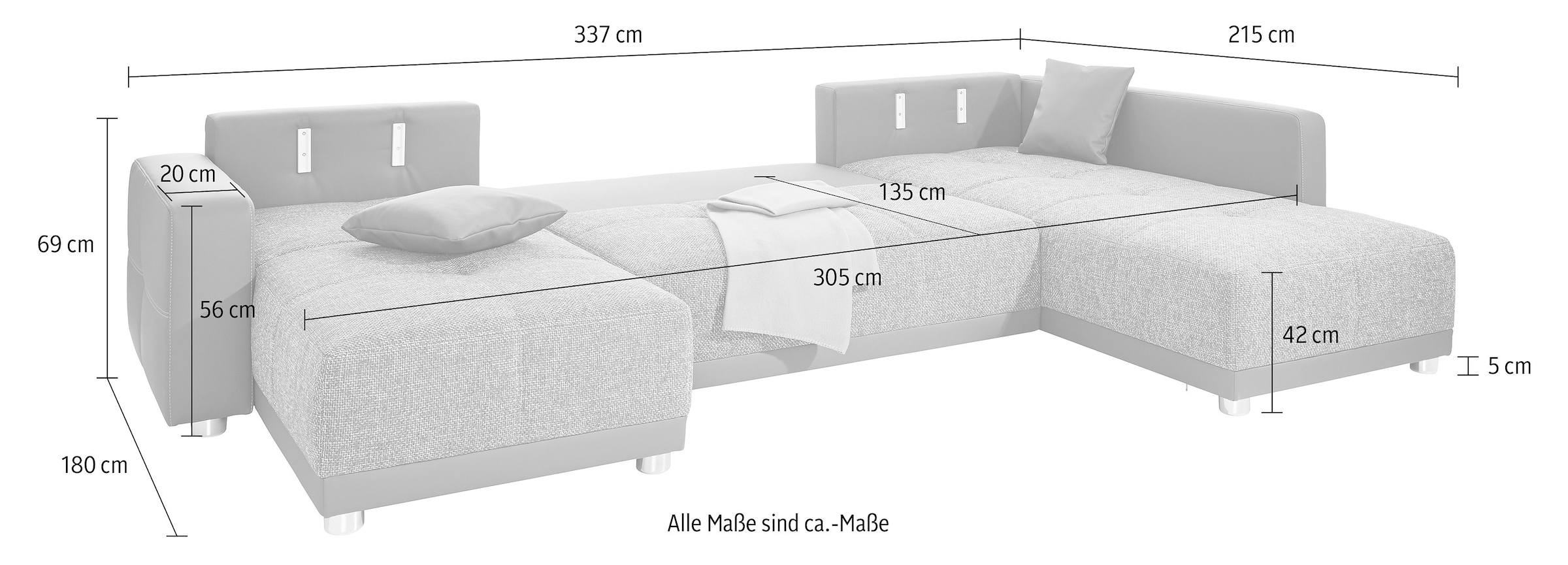 Jockenhöfer Gruppe Wohnlandschaft Orlando, mit Bettfunktion und Bettkasten, inklusive 2 Kopfstützen