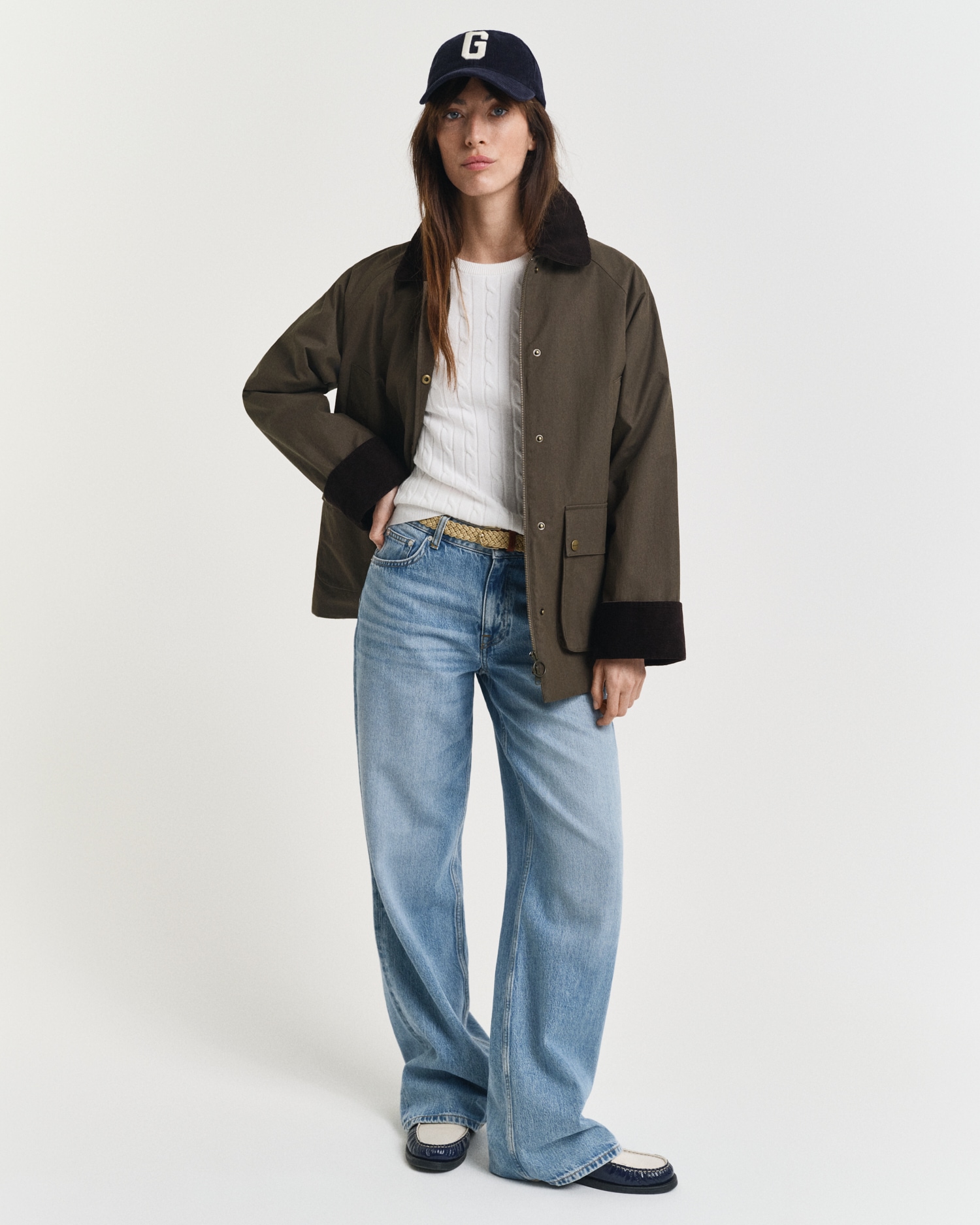 Gant Pull en tricot »STRETCH COTTON CABLE C-NECK« mit Logostickerei auf der Brust
