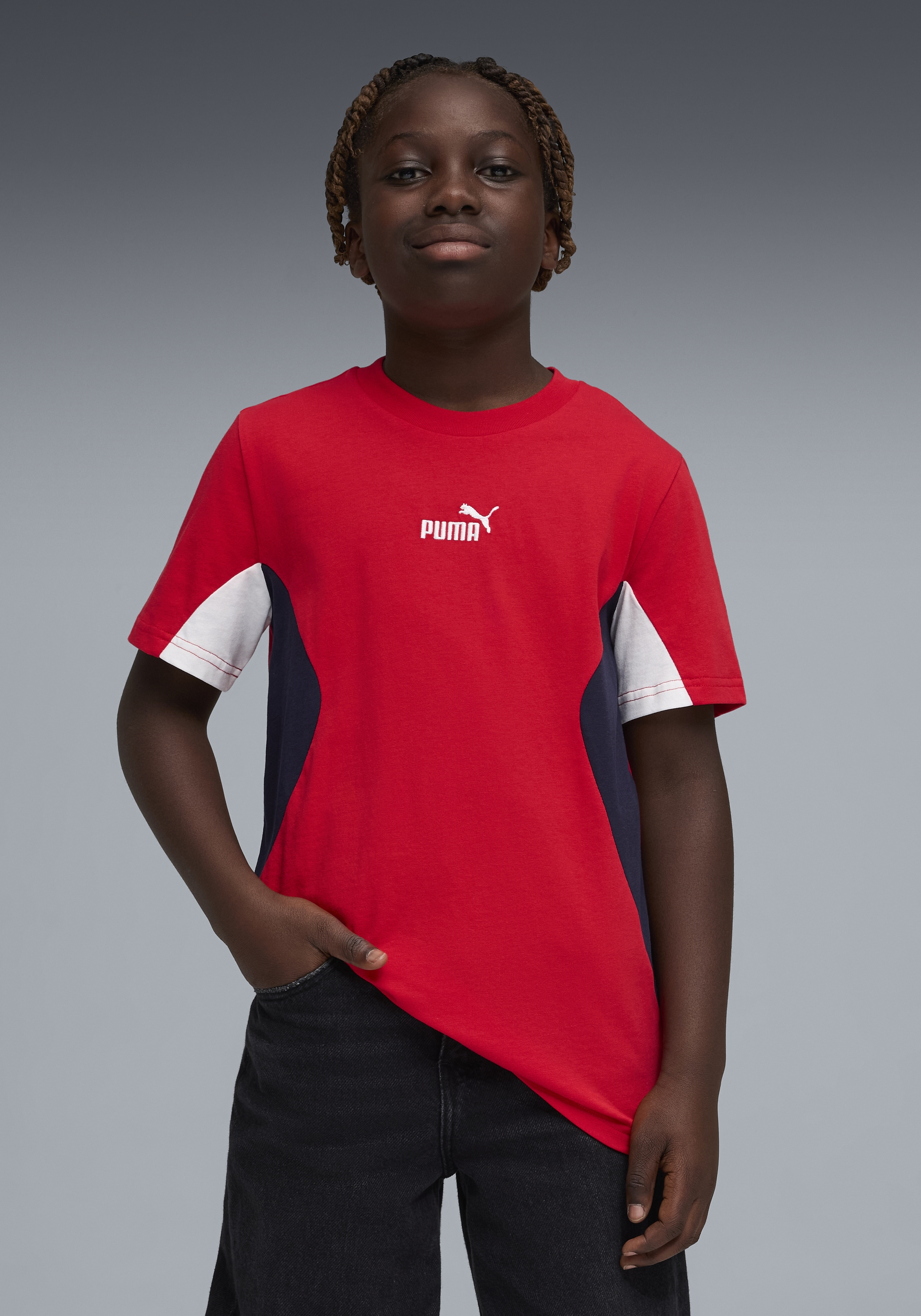 Image of PUMA T-Shirt "ESS BLOCK TEE B" Kurzarm, Rundhalsausschnitt, ohne Kapuze