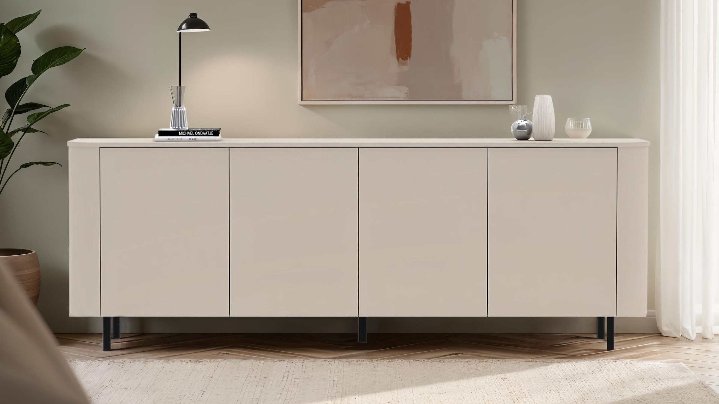 GOODproduct Vitrine »Lido, Standvitrine 200 cm hoch, 1 Tür, Glasvitrine, Vitrinenschrank« Formgebogenes MDF, Stirnseiten mit Rundung, Push-to-open, Metallfüsse