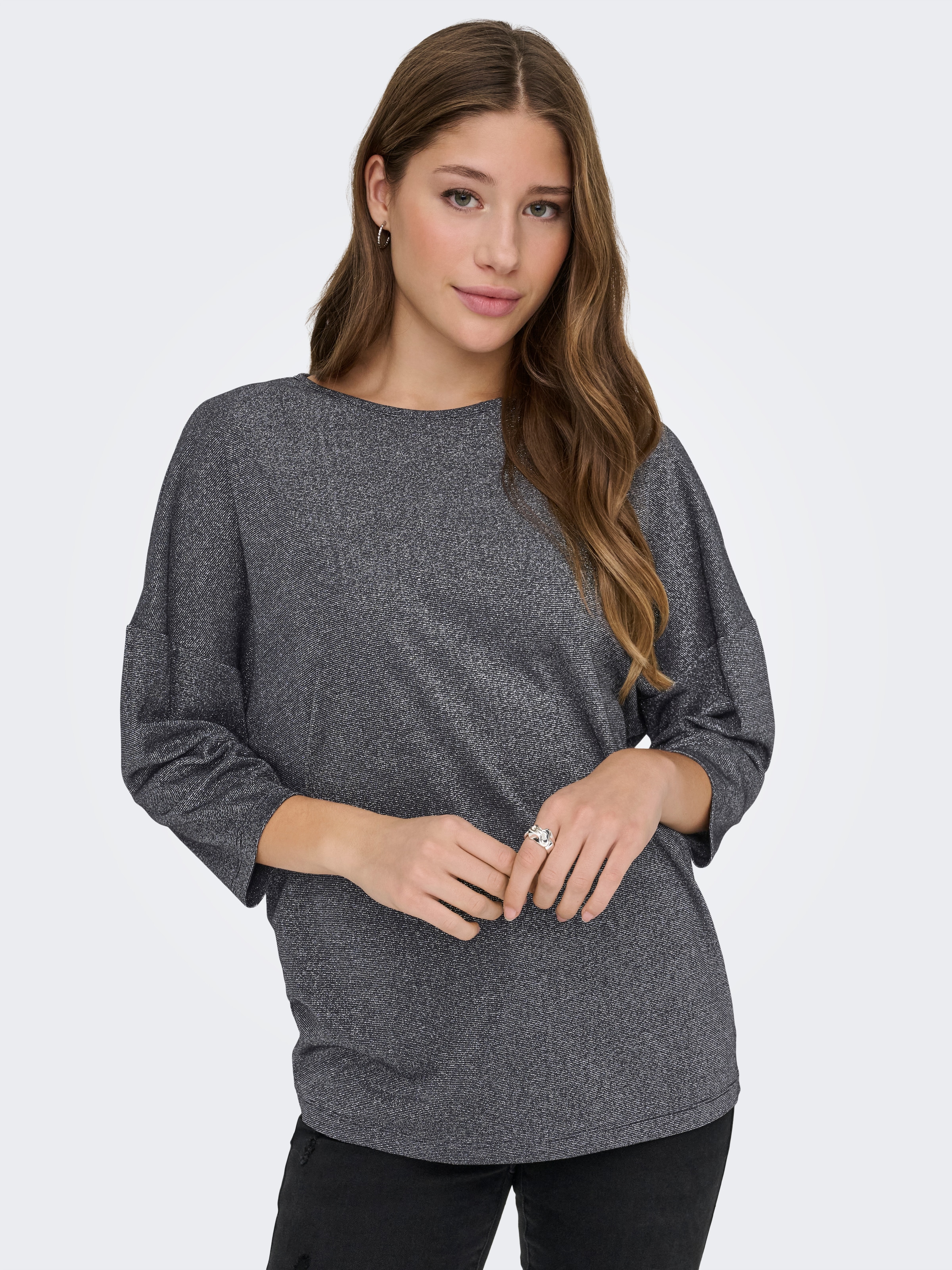 ONLY T-shirt à manches 3/4 »ONLSILVERY GLAMOUR LUREX 3/4 TOP JRS« mit Glitzer-Effekt