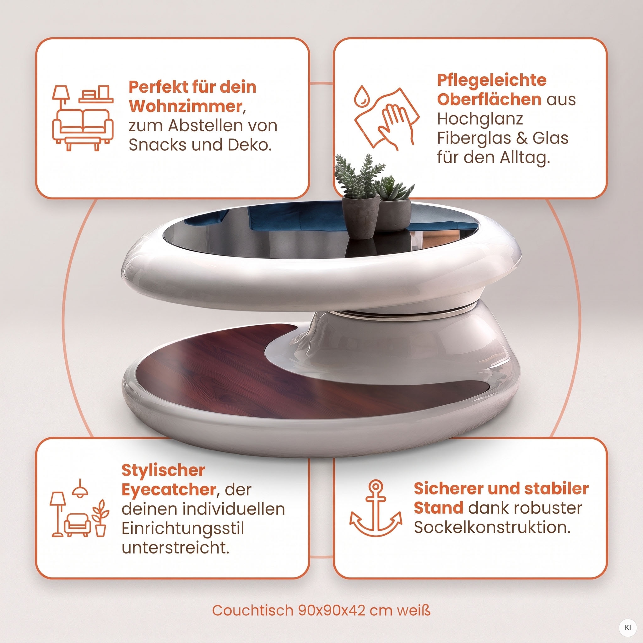 SalesFever Table basse »Milano Tisch Trendiges Wohnzimmer-Highlight« Plateau de table : pivotant à 360°
