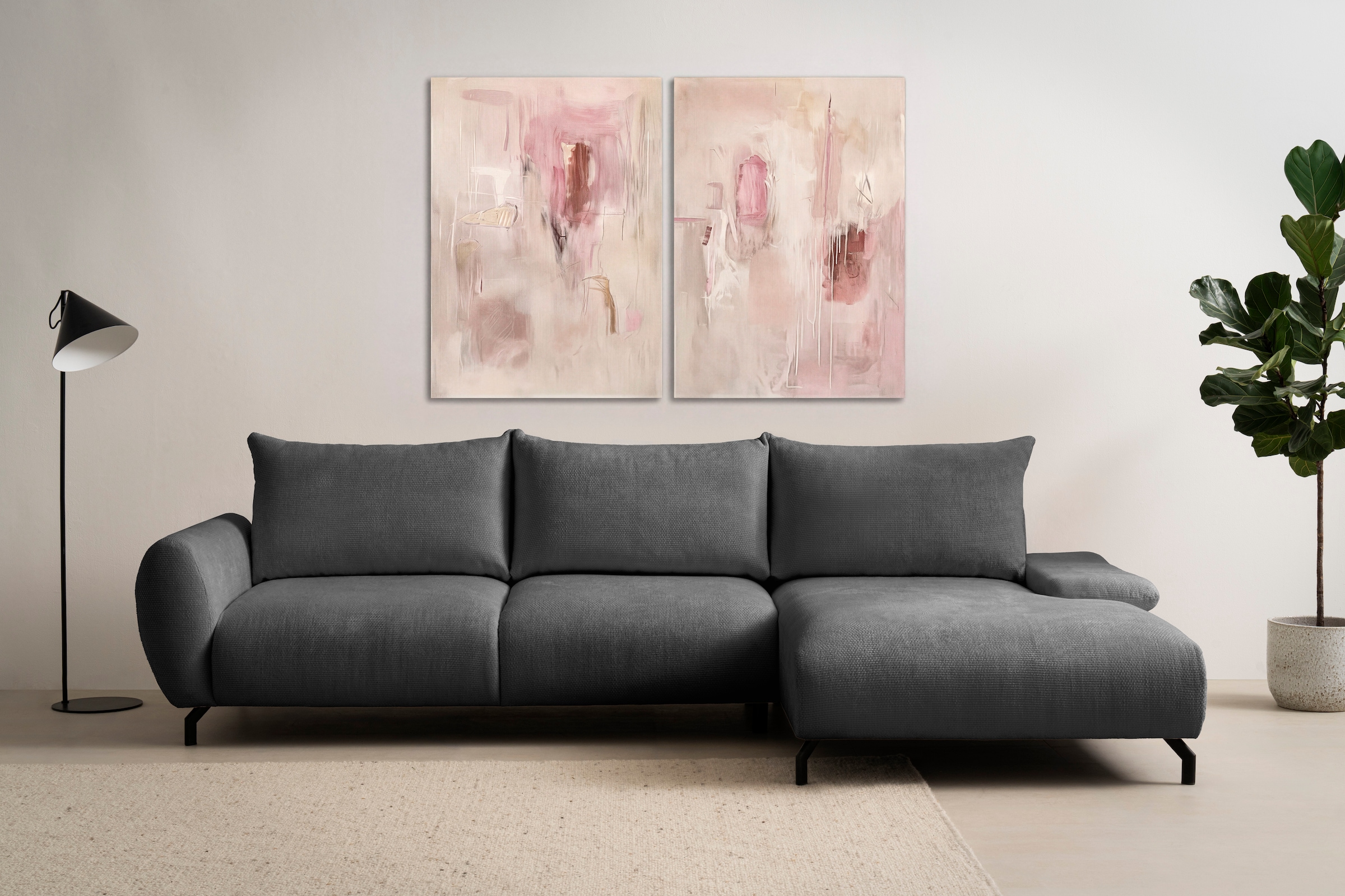 GOODproduct Ecksofa »KELLIE, L-Form, 315 cm, verstellbare Armlehne, Metallfüsse,« wahlweise Recamiere links o. rechts, Chenille-Stoff, hoher Sitzkomfort