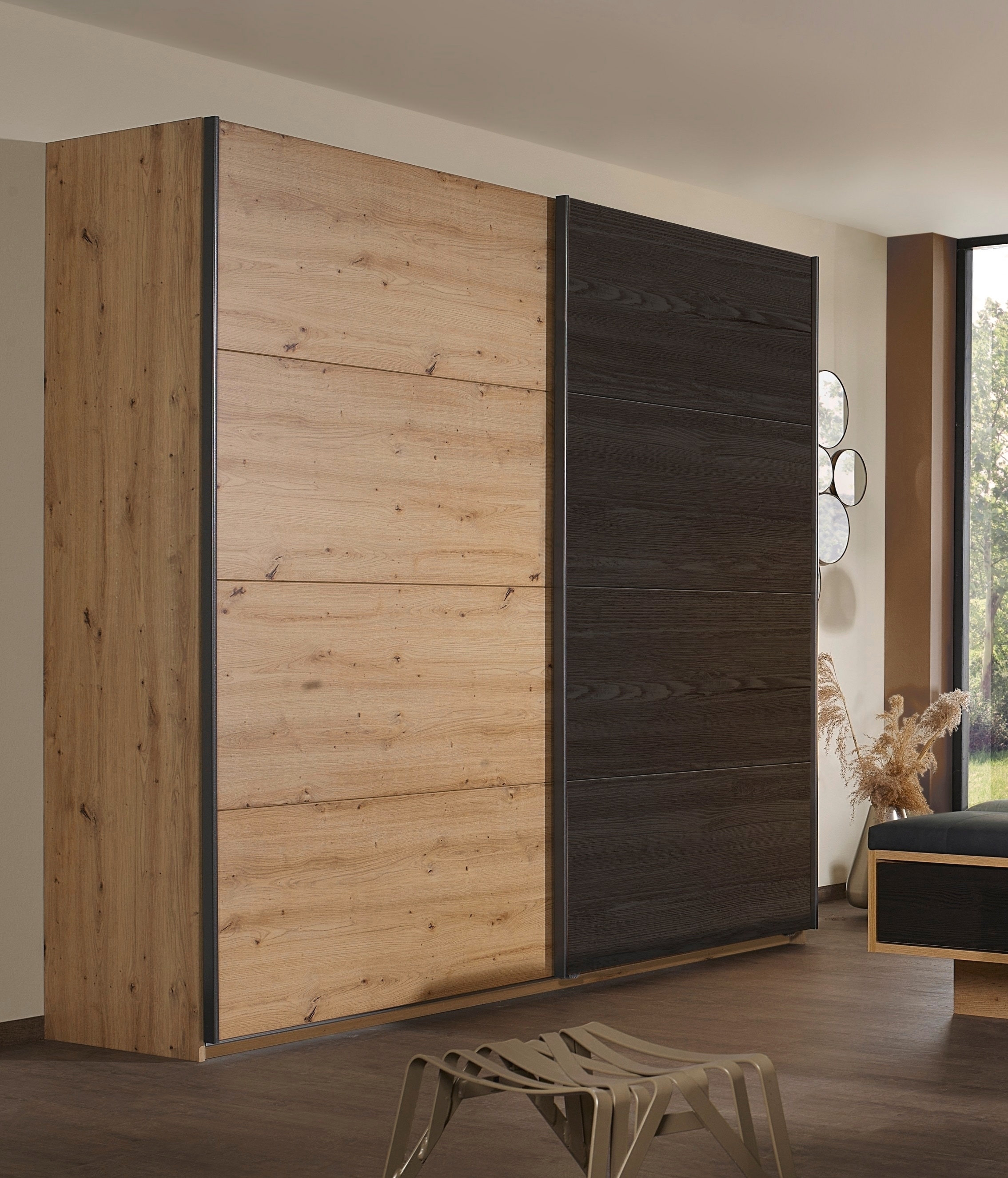 rauch Armoire à portes coulissantes »Kleiderschrank Schrank Garderobe Schlafzimmerschrank APOLLON« avec grand espace de rangement et panneaux de porte contrastés MADE IN GERMANY