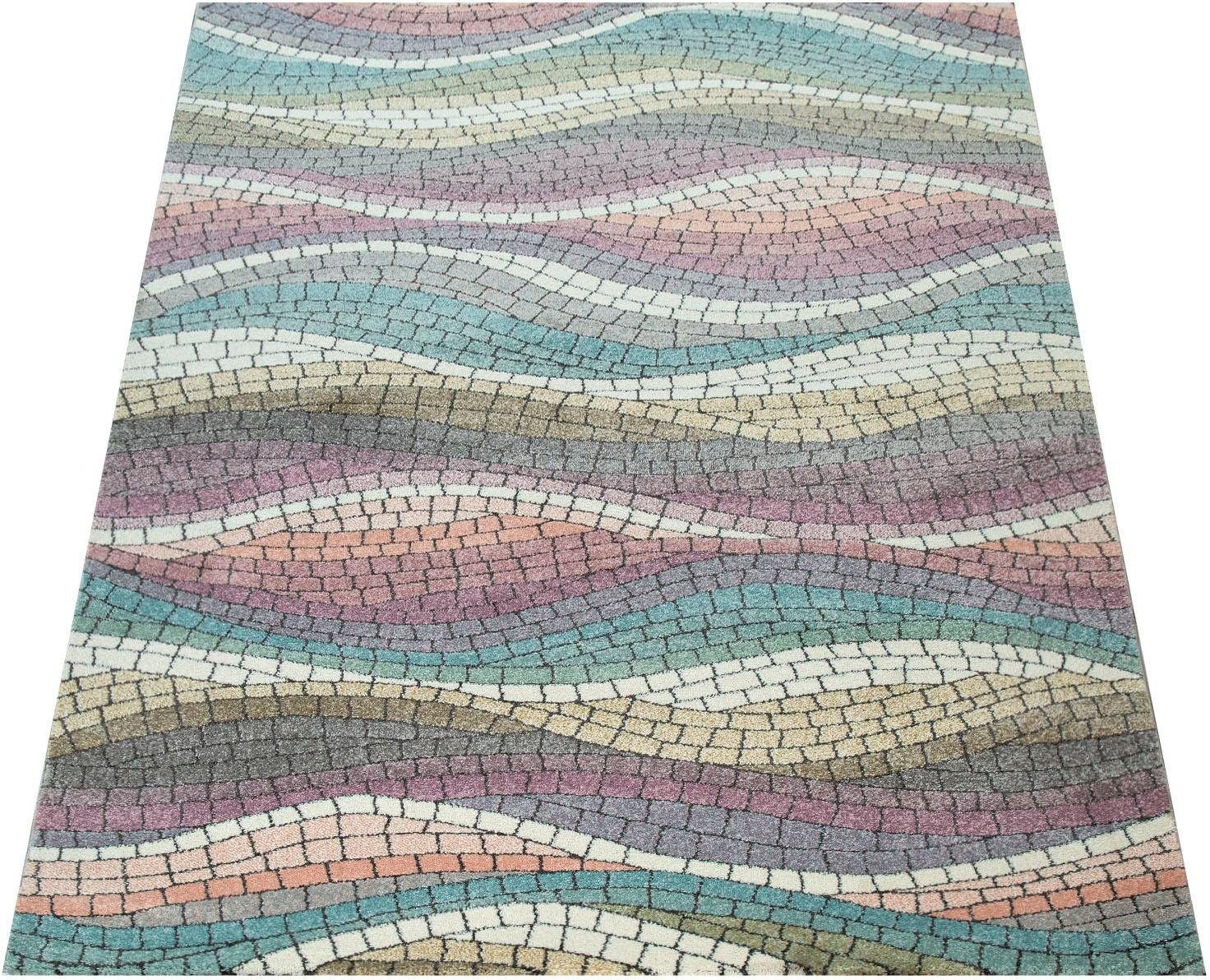 Image of Paco Home Teppich »Apisto 351«, rechteckig, 18 mm Höhe, Kurzflor, modernes Wellen Design, 3D-Effekt, Pastell-Farben, Wohnzimmer bei Ackermann Versand Schweiz