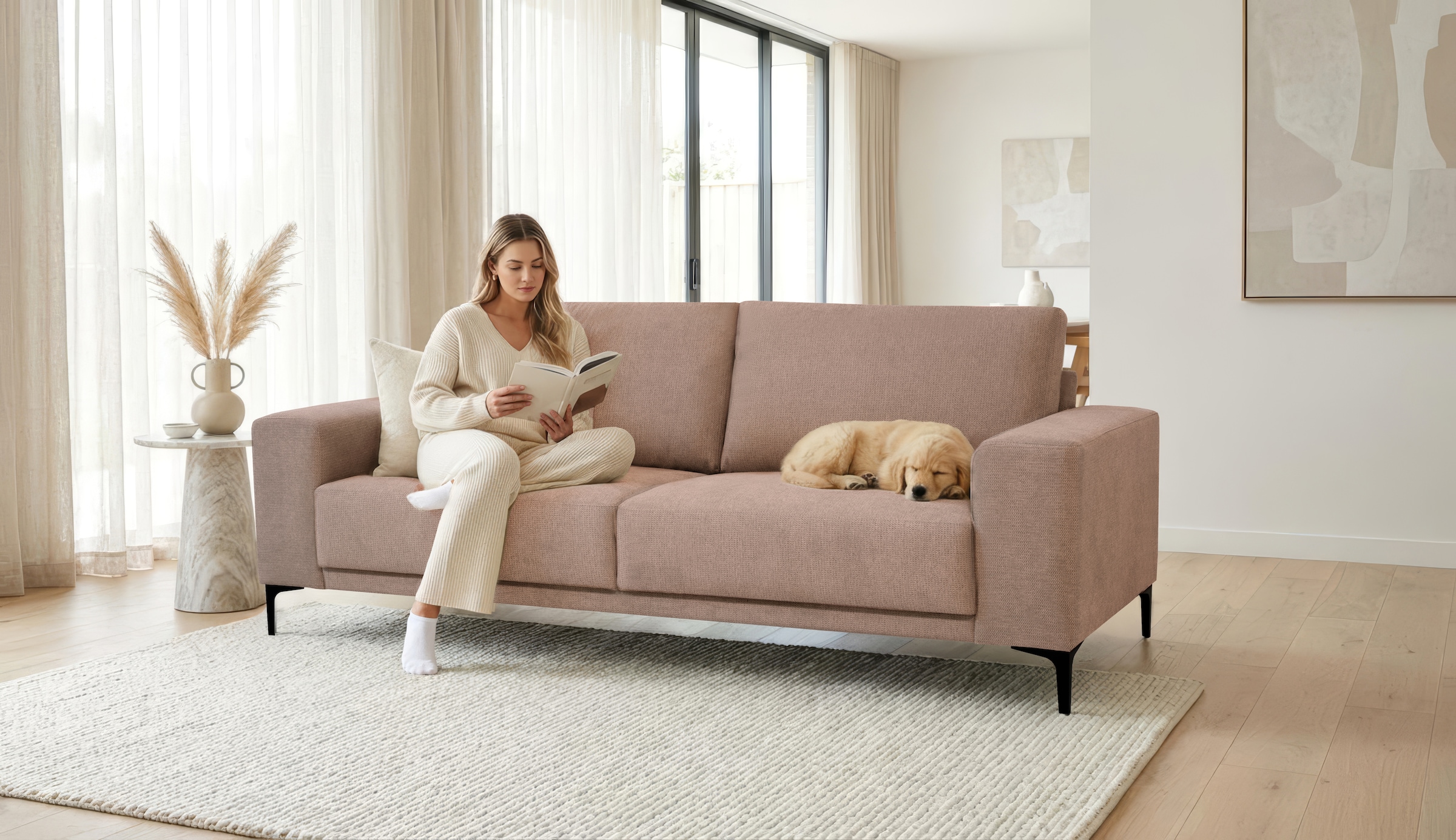 GOODproduct 3-Sitzer »Xander« Breite 224 cm, Soft-Touch Chenille, schwarze Metallfüsse