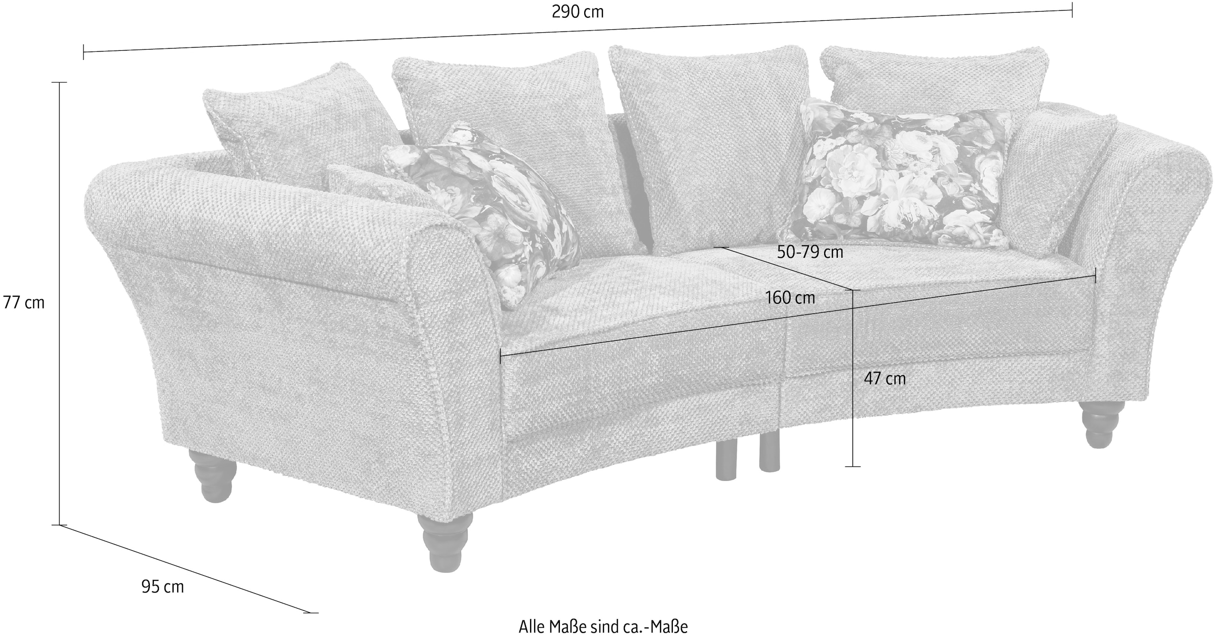 ED EXCITING DESIGN 3-Sitzer »Corinna«, Sofa mit 8 Kissen, gebogener Rücken