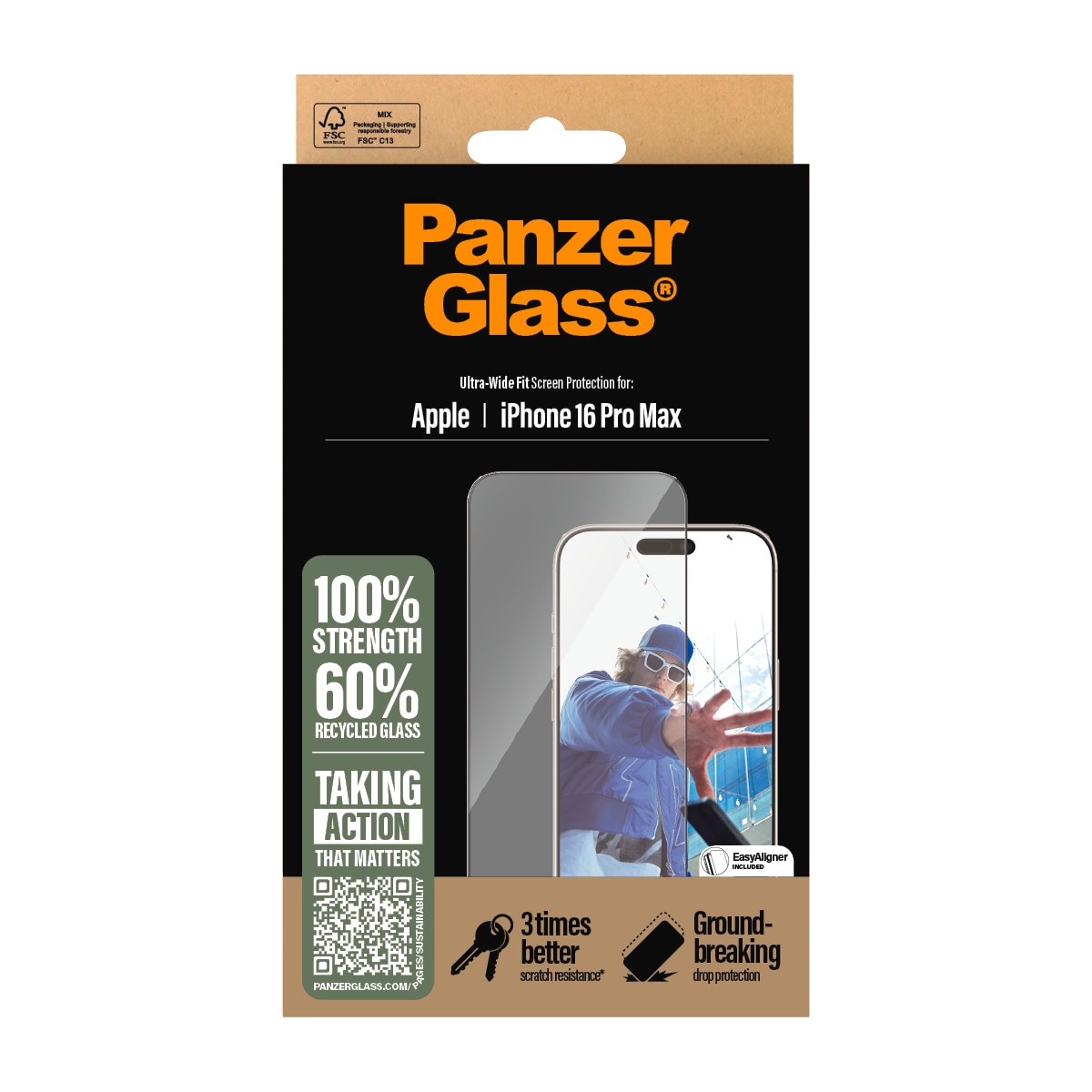 PanzerGlass Displayschutzglas »Ultra-Wide Fit Screen Protection«, für Apple iPhone 16 Pro Max, Displayschutzfolie, Schutzfolie, Bildschirmschutz, kratz- & stossfest