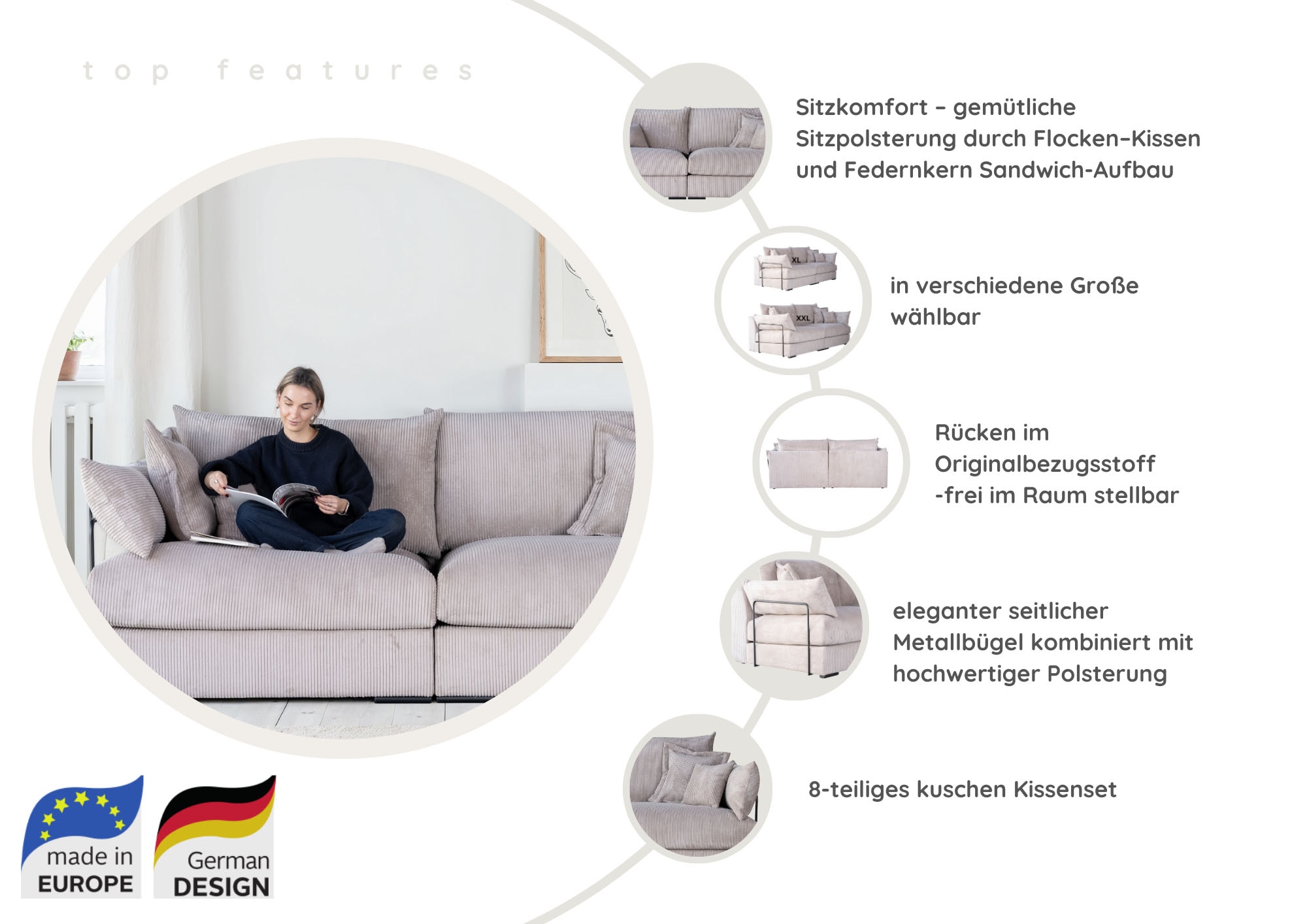 Home affaire Ecksofa »Casa XXL L-Form, Breite 247 cm« Mega-Sofa, Cord oder Chenille-Struktur wählbar, mit Federkern!