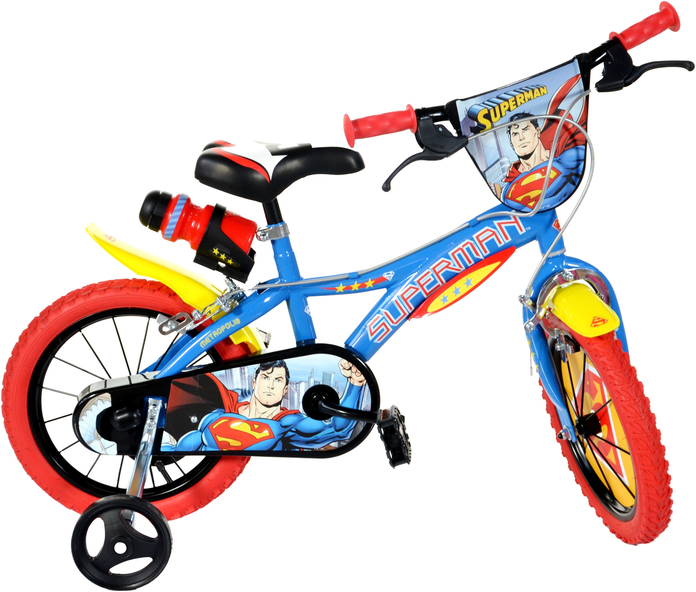 Dino Bikes Superman Kids 14" Wheel Bike - Blue/Red in Blue | Size: 14 inches