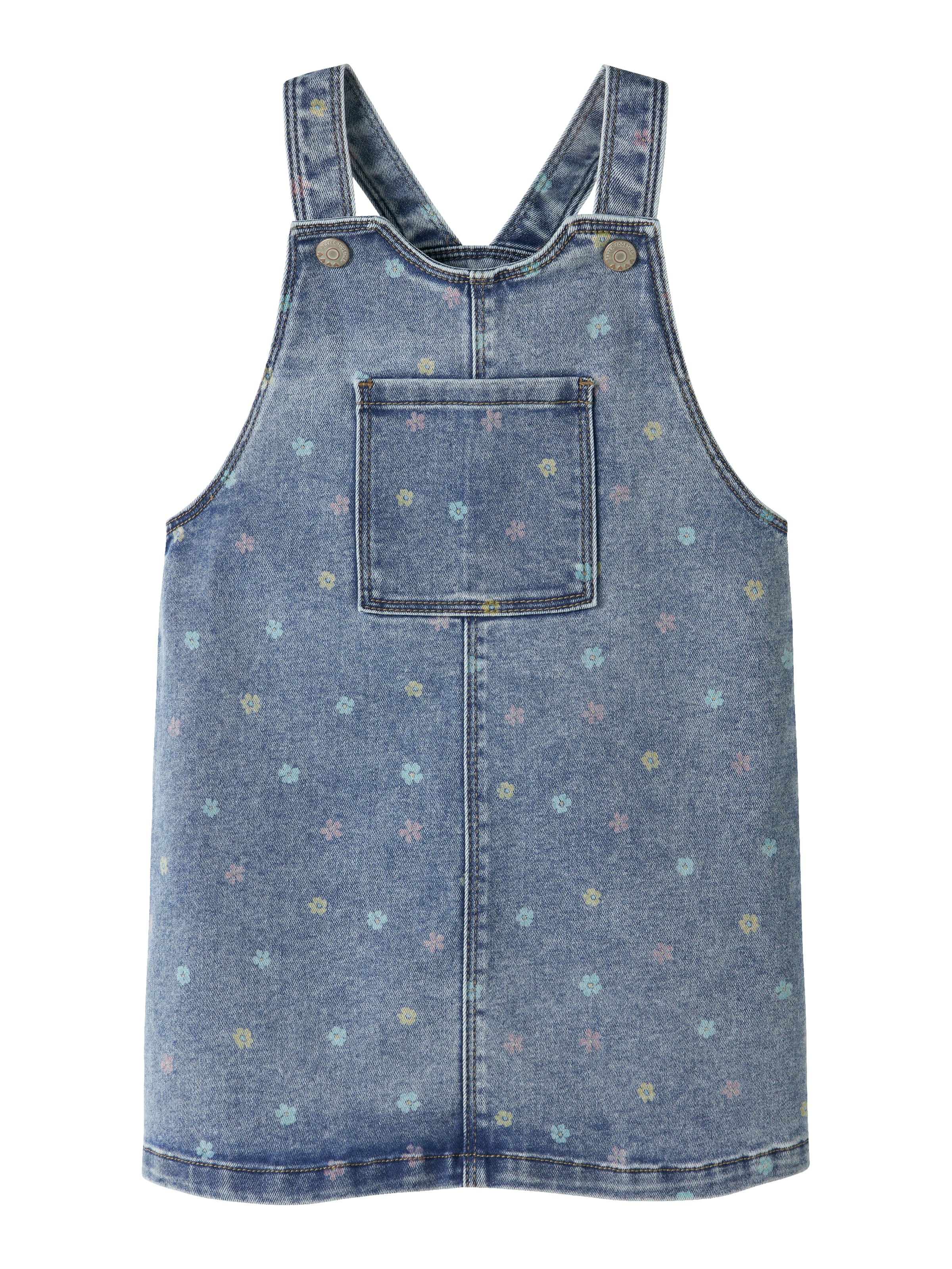 Name It Jeanskleid »NMFROSA SHORT DNM BIBSKIRT 3555-ON F« Brusttasche Denim Baumwollmischung, zarter Allover Print