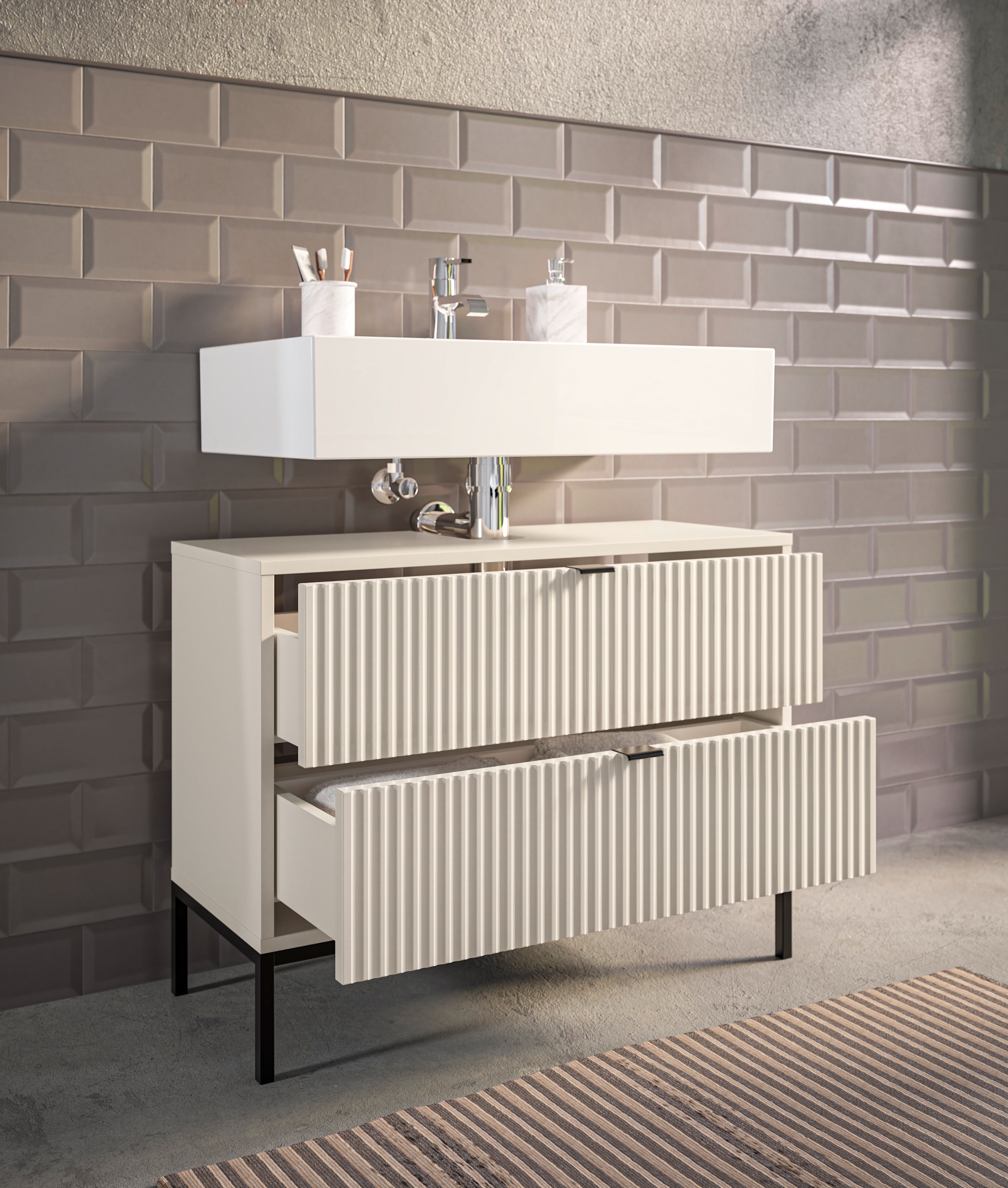 BASIC by Balculina Armoire sous lavabo »Lucera BxHxT 80x60x32 cm« 1 cuis tlg. Largeur 80cm, tiroir sous plan, pieds en métal