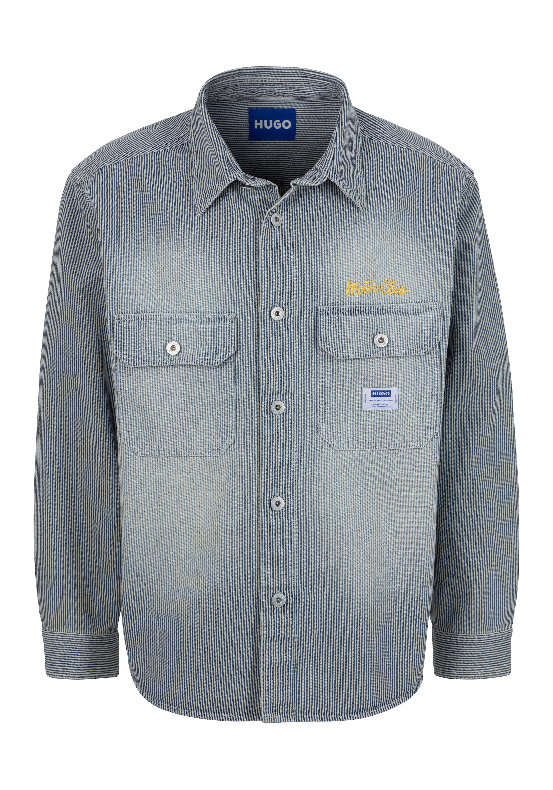 HUGO Blue Langarmhemd »Ebolt«, mit HUGO Badge, Overshirt Skater Baggy Pinstripe